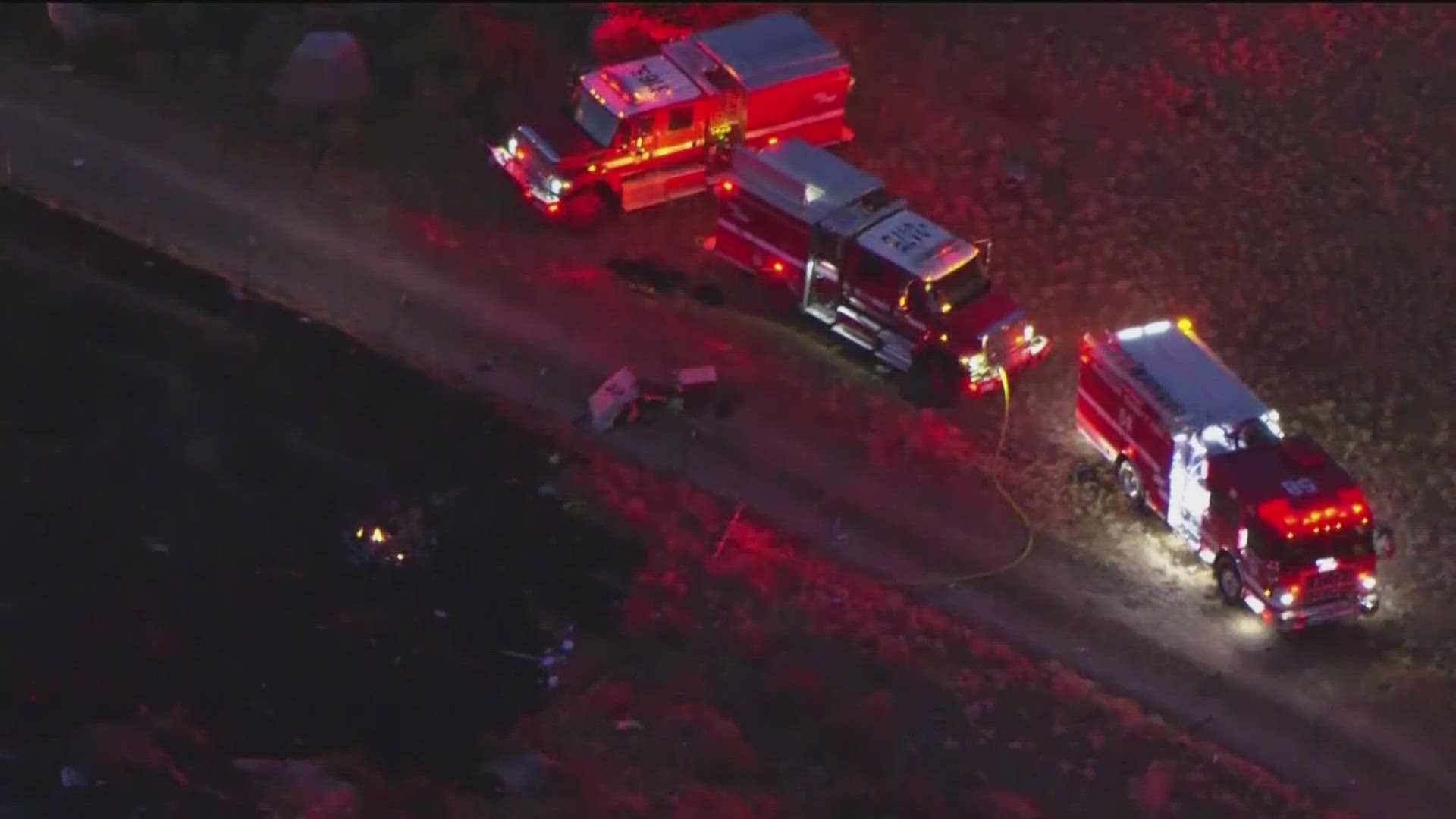 Cal Fire says crews were battling a small brush fire Sunday in the community of Cabazon in Riverside County when the helicopters collided.