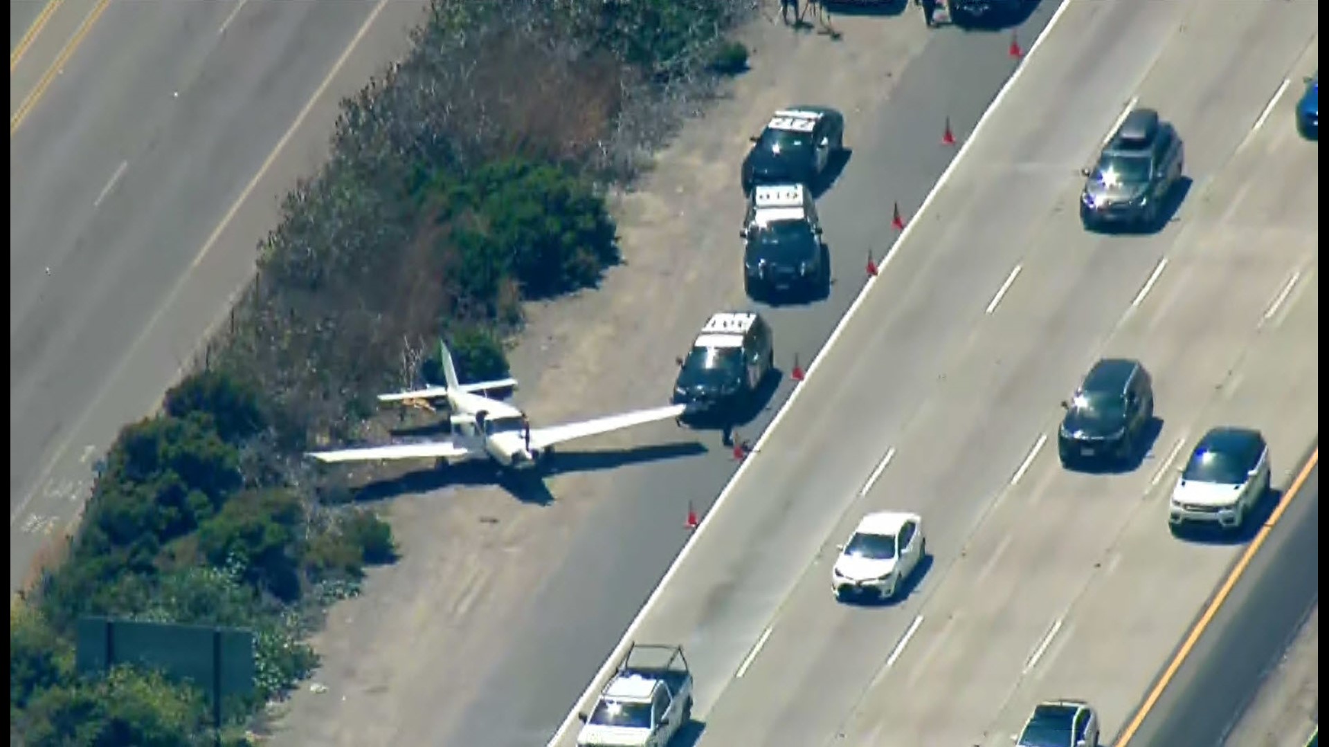 The 55-year-old pilot was uninjured after landing the plane on the freeway near Basilone Rd. near north of San Onofre.
