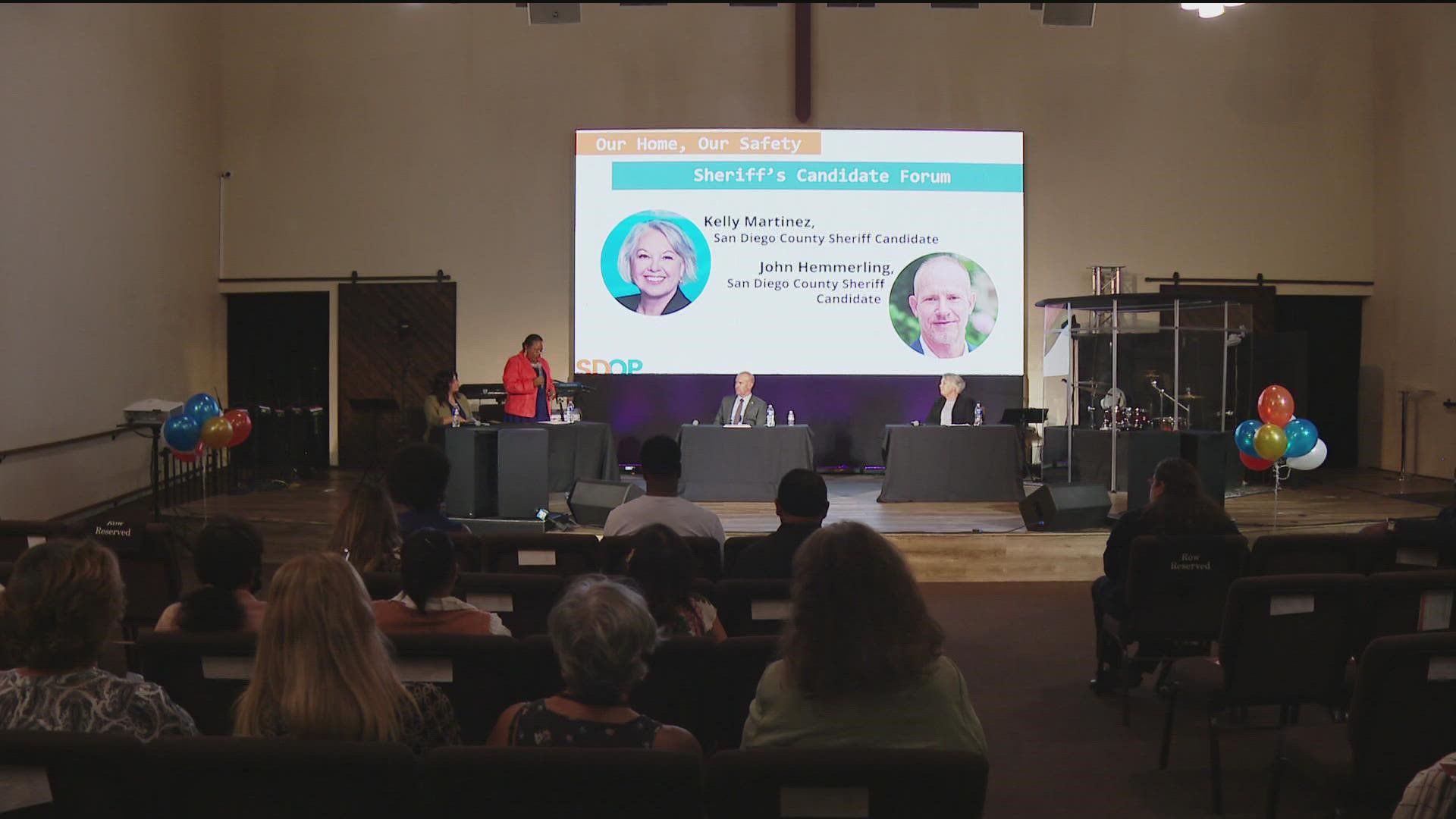 Candidates Kelly Martinez and John Hemmerling who are running for San Diego County Sheriff both attended a forum Wednesday evening in southeast San Diego.