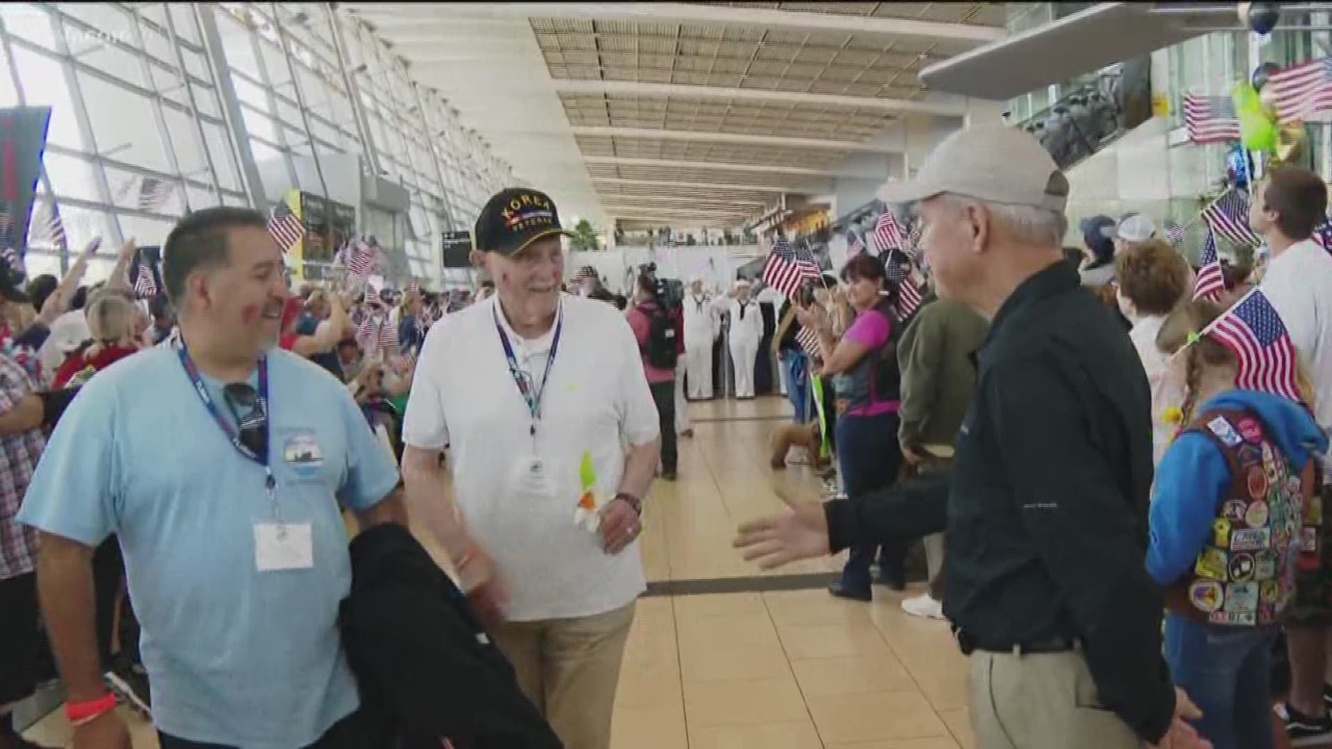 The public was invited to welcome WWII and Korean War veterans home at San Diego International Airport on Sunday.