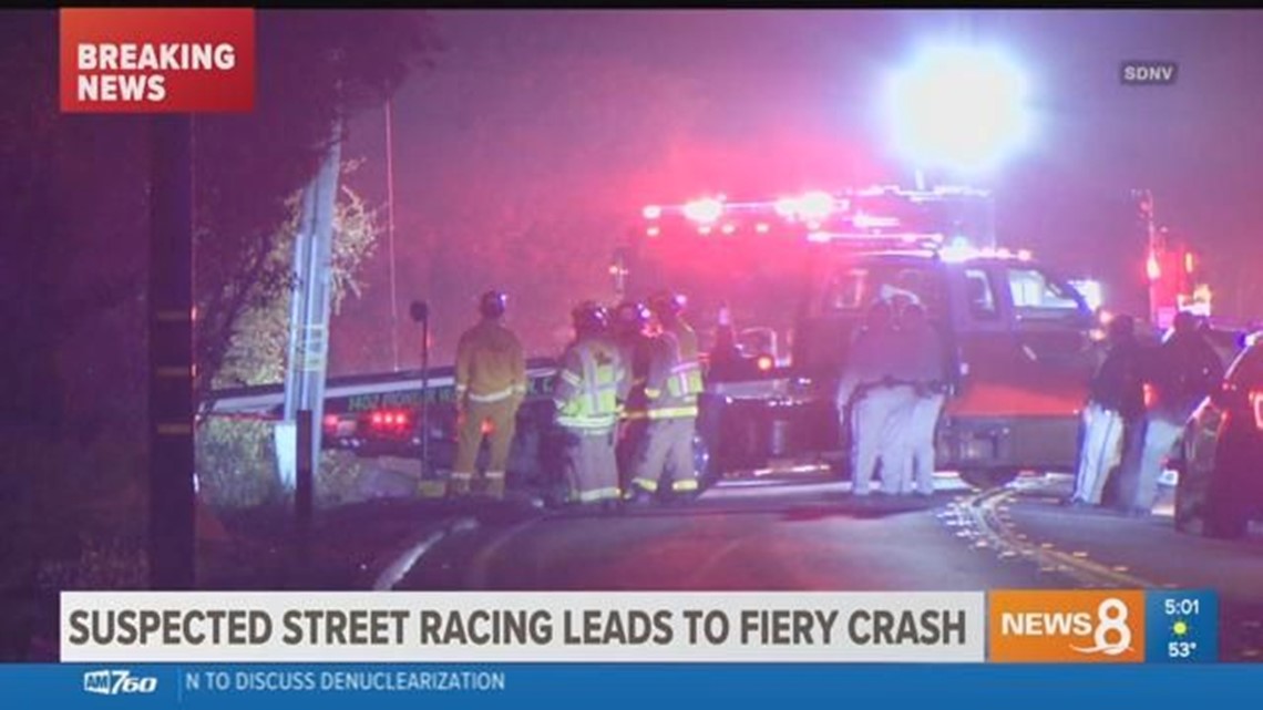 Suspected street racing leads to fiery crash in Lakeside