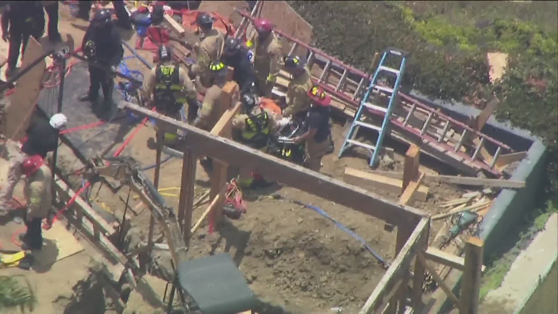 San Diego Fire-Rescue Department worked for five and a half hours to rescue a 62-year-old construction worker trapped at a construction site in La Jolla.