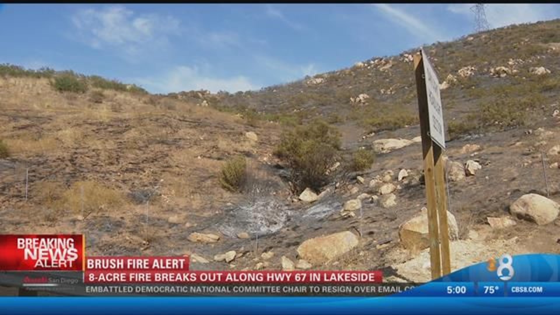 Lakeside brush fire burns 18 acres near Highway 67 | cbs8.com
