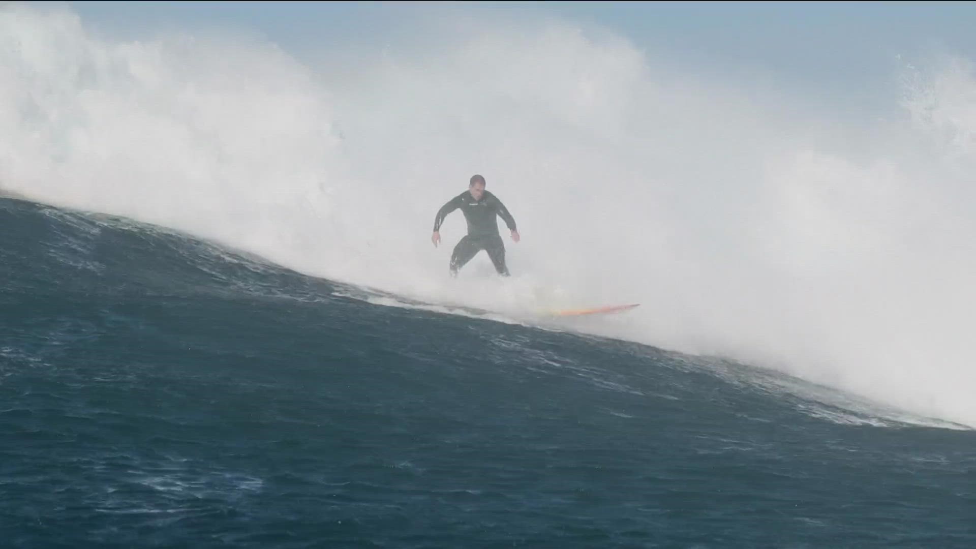 A local San Diegan and other big wave hunters traveled to Baja, California, where waves in the area towered over homes.