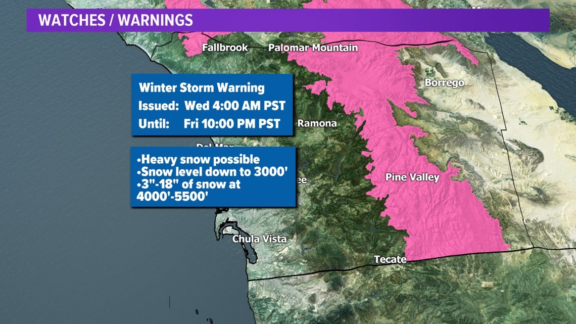 Winter Storm Warning issued as Thanksgiving storm takes aim at San