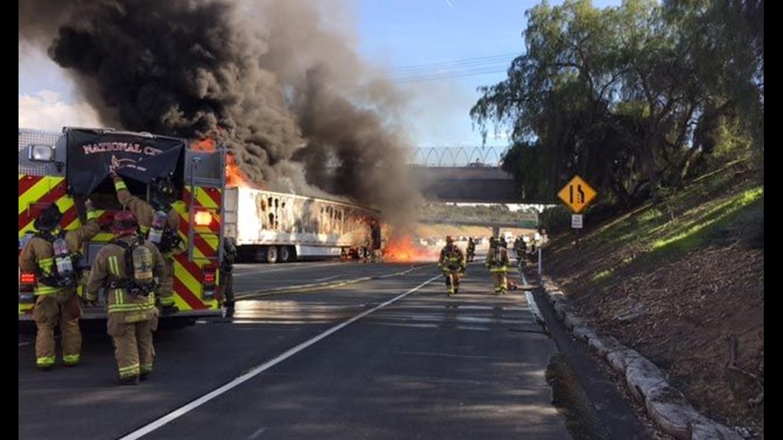 Overpass inspected after huge truck fire on I-805 in National City ...