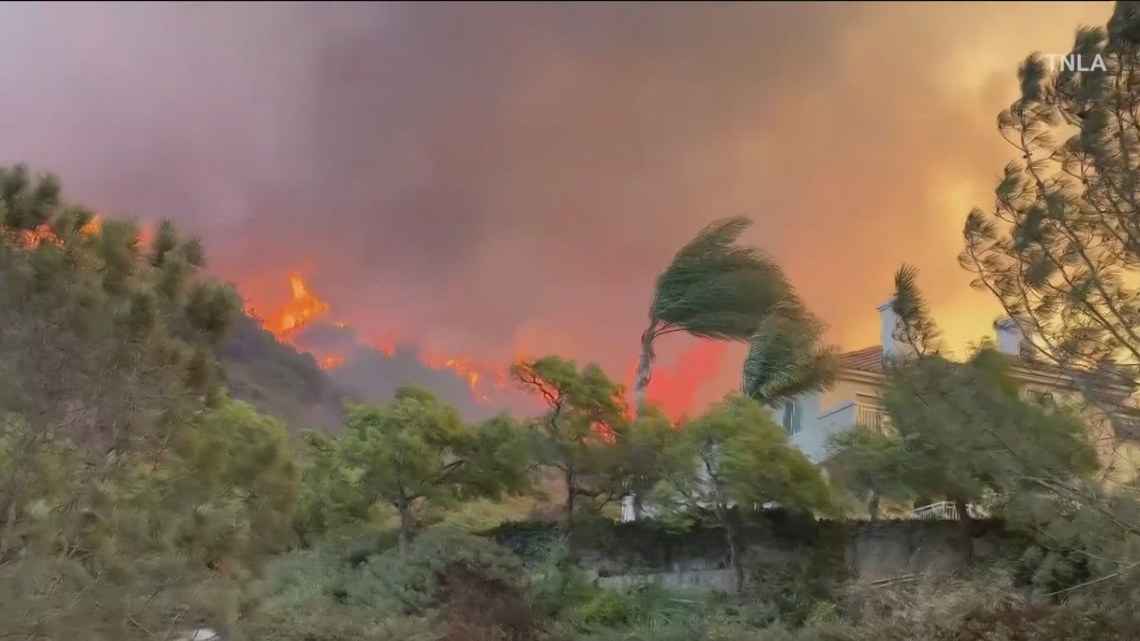 Brush fire in the Pacific Palisades neighborhood of Los Angeles ...