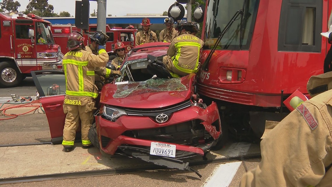 Heartland Fire rescues woman from car after crash with trolley in La
