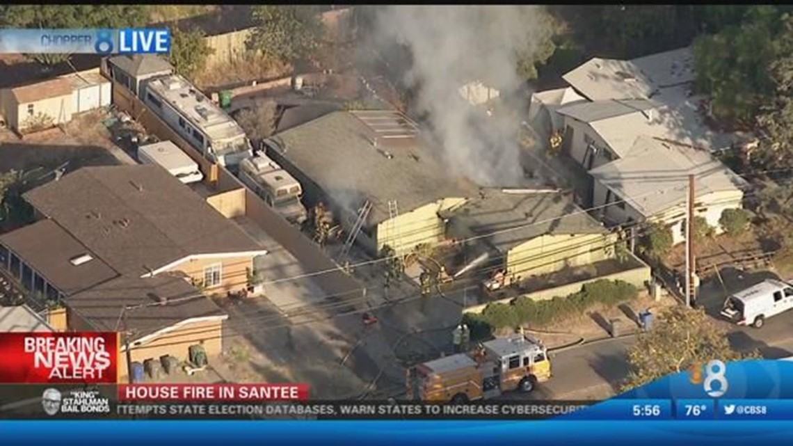 House fire breaks out in Santee | cbs8.com