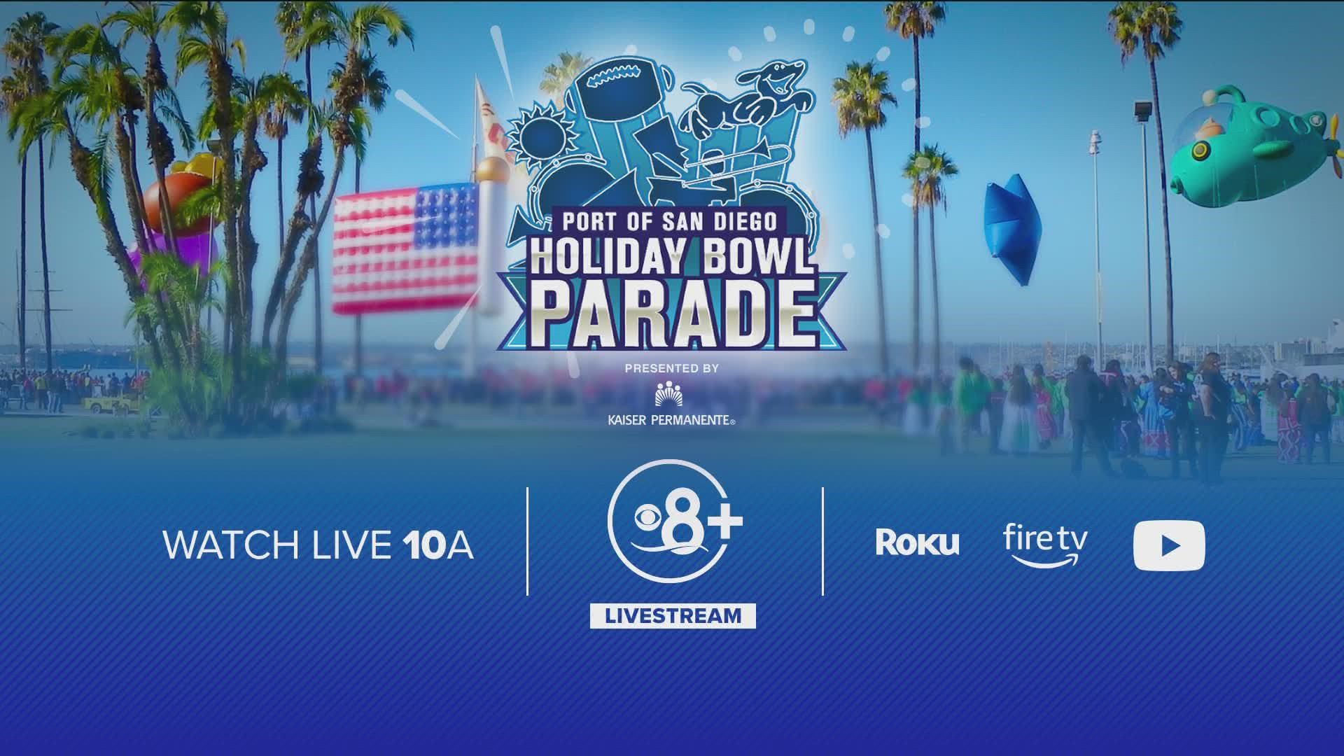 The Port of San Diego Holiday Bowl Parade presented by Kaiser Permanente will be live-streamed on CBS8+ on Dec. 28 at 10 am.
