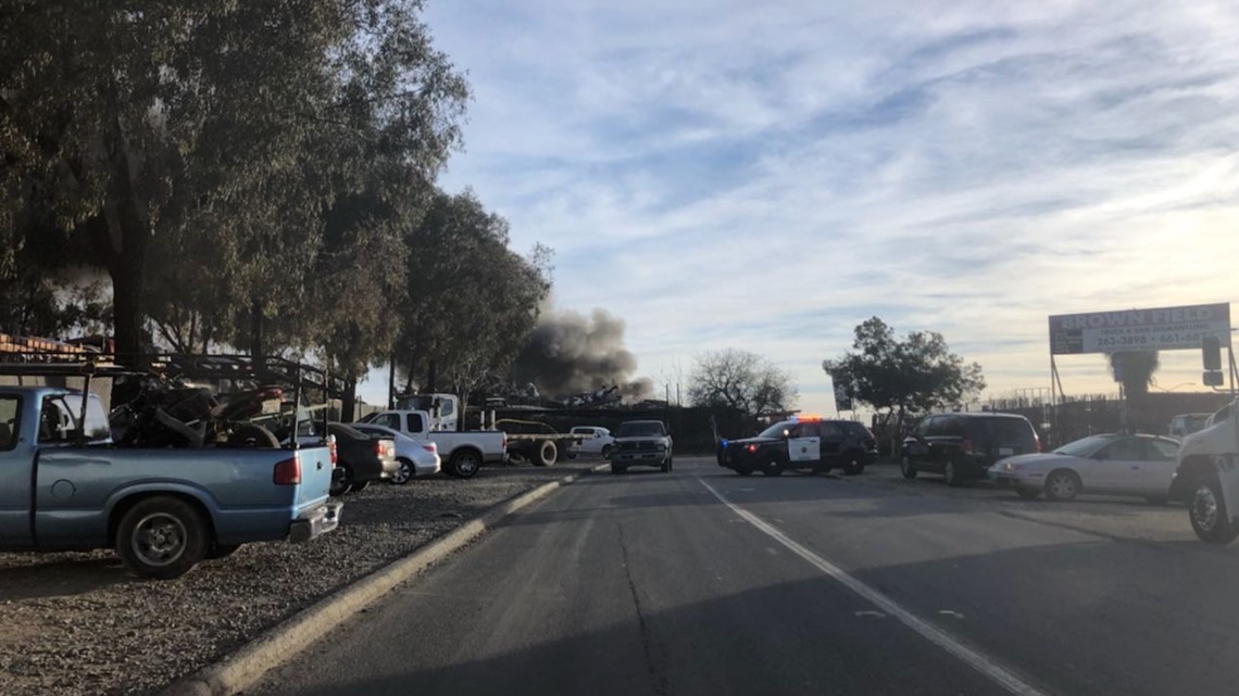 Fire breaks out at an Otay Mesa junk yard in San Diego