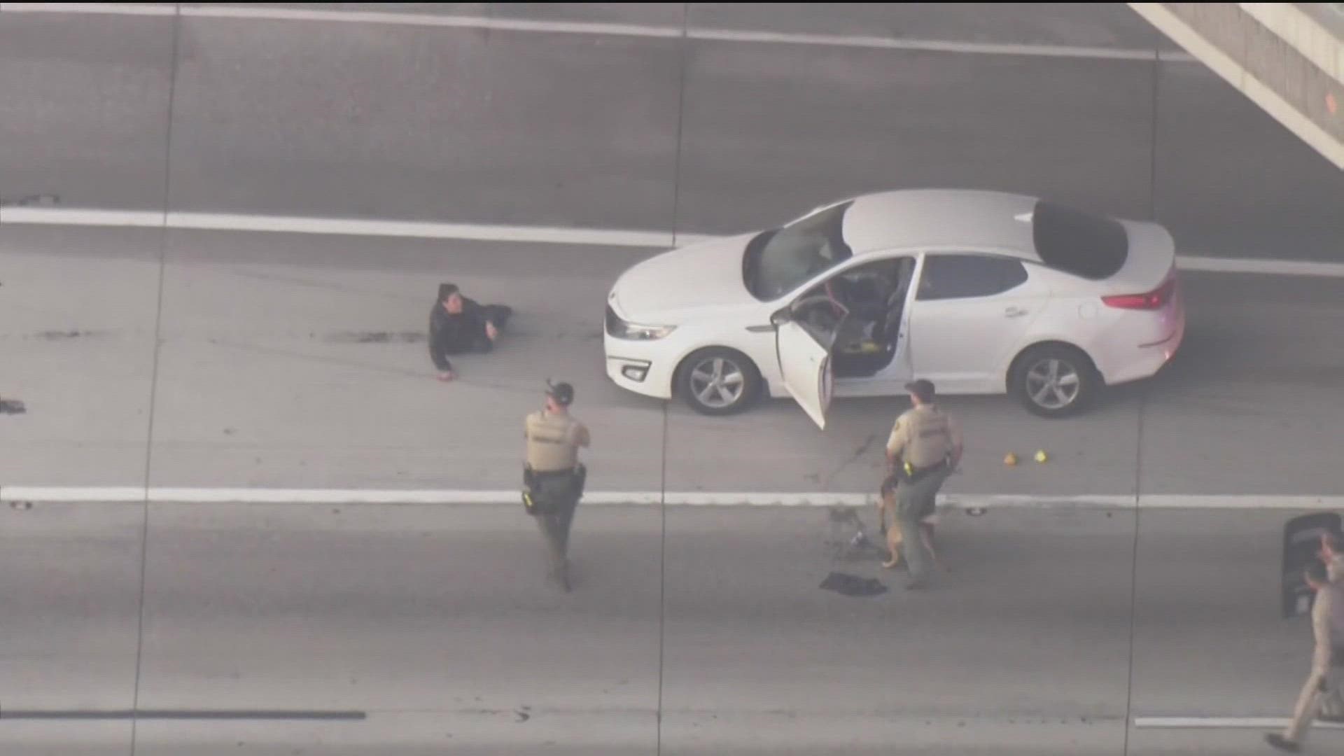 A man was arrested in Buena Park Monday after leading authorities on a pursuit from Chula Vista in a stolen vehicle.