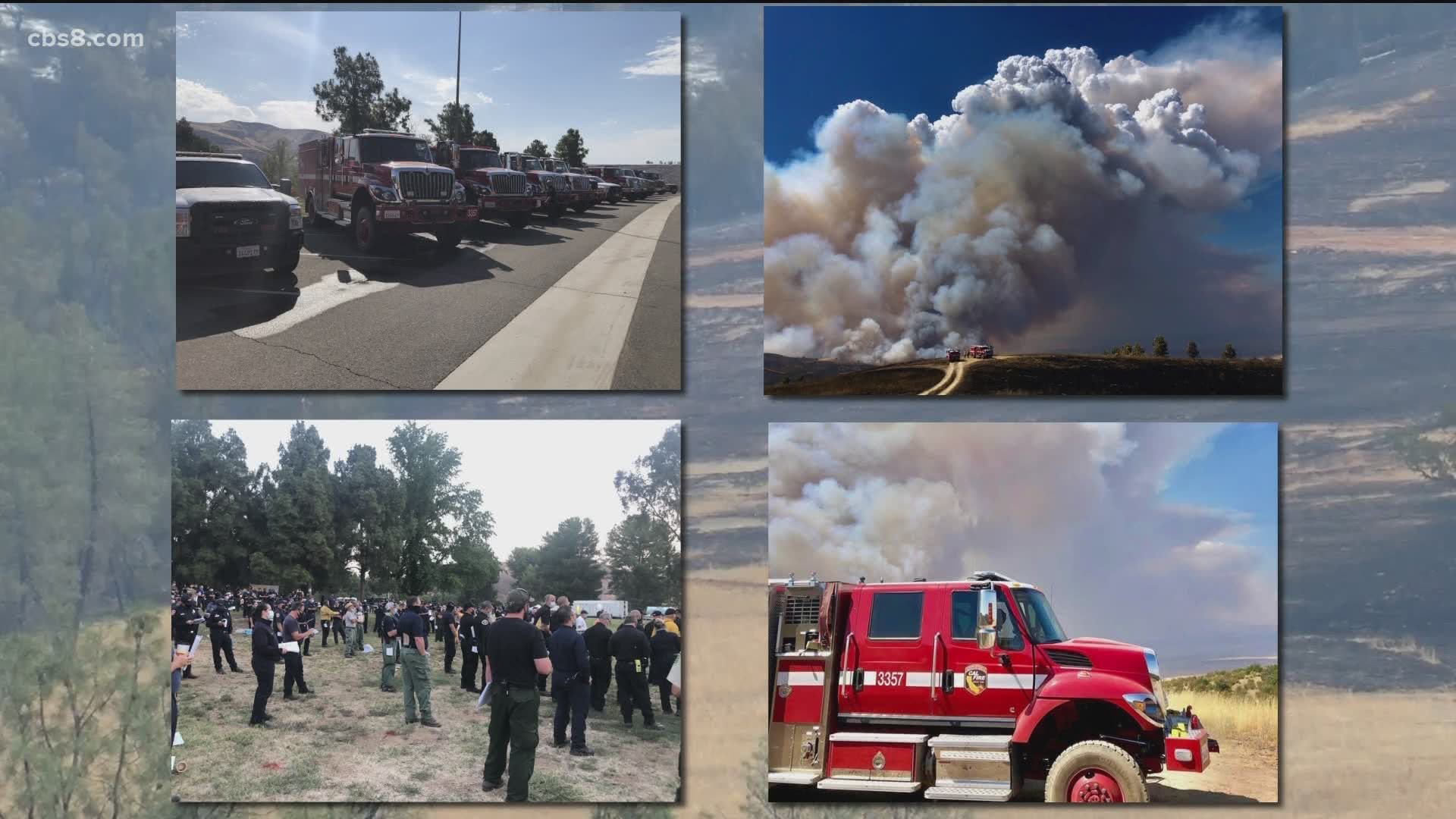 San Diego crews have been reassigned for the past three weeks first at the Apple Fire in Riverside County, the Lake Fire in Los Angeles County and have moved north.