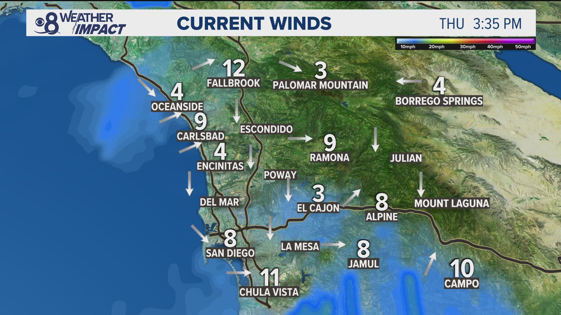 Over the last several hours sustained winds have been between 5-10 mph. Gusts have been between 10-15 mph and in some cases closer to 20 mph.