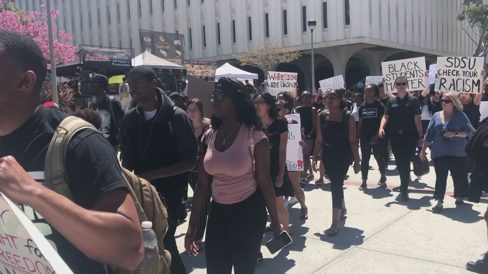 San Diego State students held a rally Thursday to send a message that they will not tolerate attacks against them after the Black Resource Center on campus was broken into and vandalized last week.