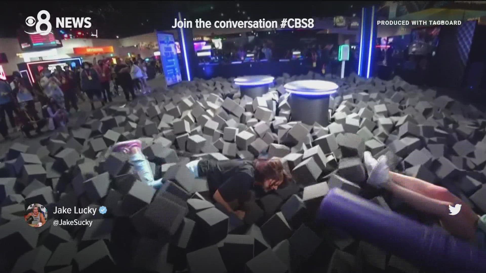 A foam pit at the convention had cubes scattered over bare concrete that was only a foot deep. One streamer said she broke her back, another dislocated her knee.