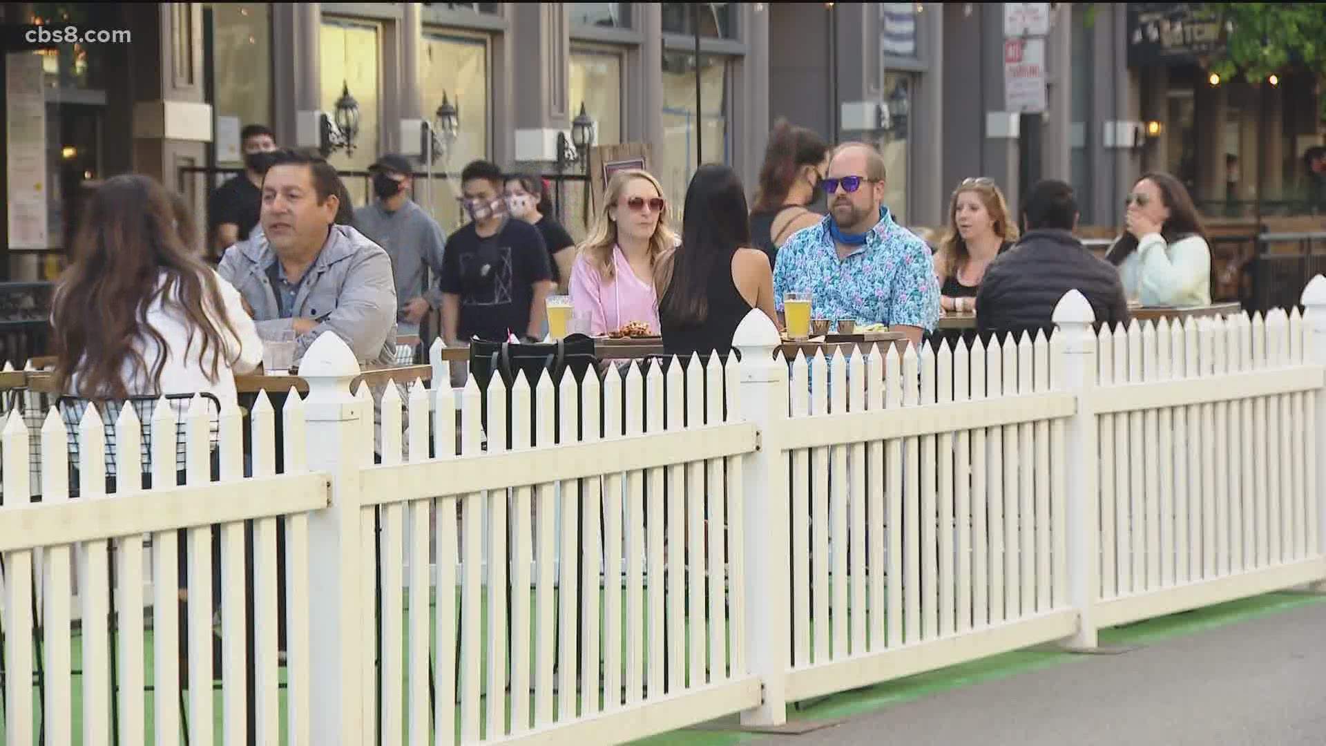 News 8's Abbie Alford reports from downtown San Diego with the effort to control crowds and keep diners socially distant.