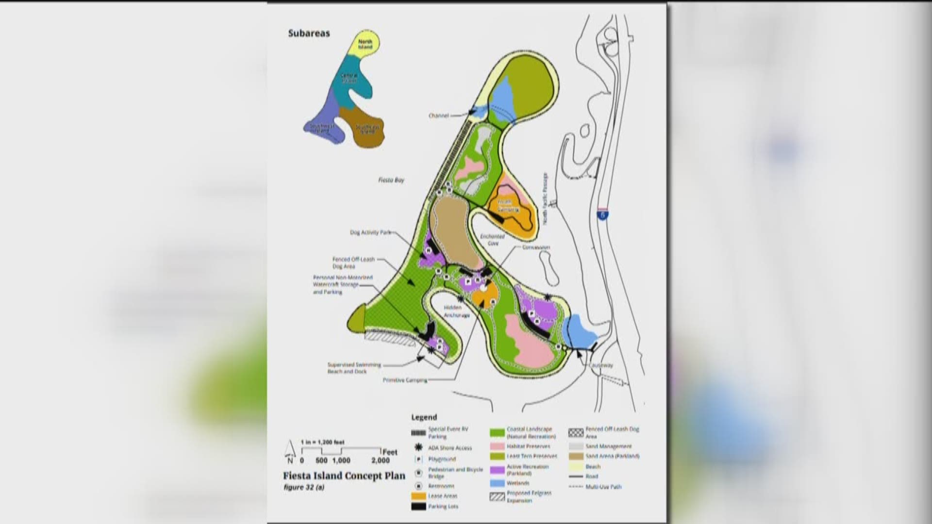 The two proposals going before the San Diego Planning Commission to upgrade Fiesta Island include adding children play structures, picnic areas, hiking trails and a concession stand.