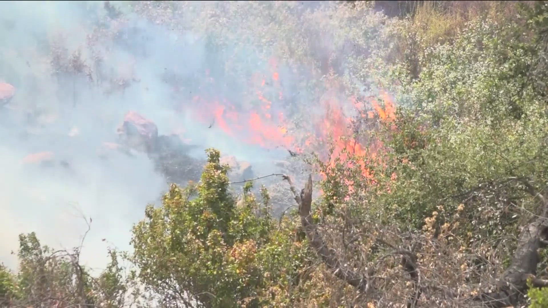 The blaze started in Ramona near Chuck Wagon Road. An evacuation has been issued for those near Bunnie King Lane and San Vicente Road.