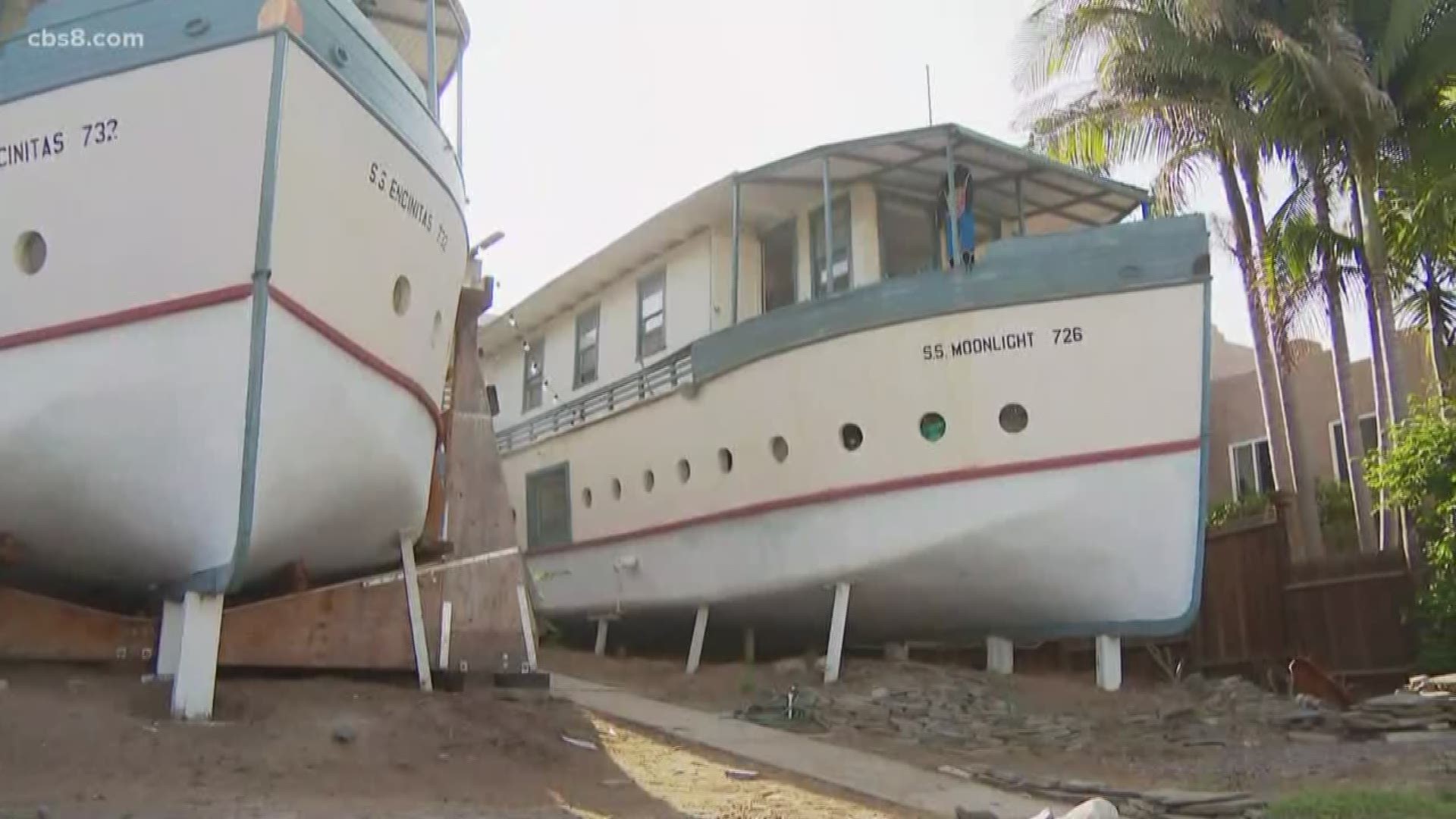 The large boats, located in the middle of an Encinitas neighborhood, are actual homes built in 1928.
