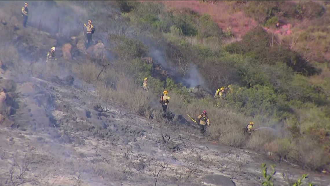 Brush fire, smoke, flames, evacuations, map in San Diego near Poway