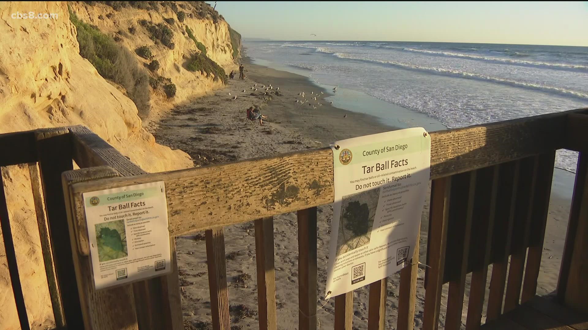 Oil-related contaminants and tar balls have been reported on several San Diego beaches.