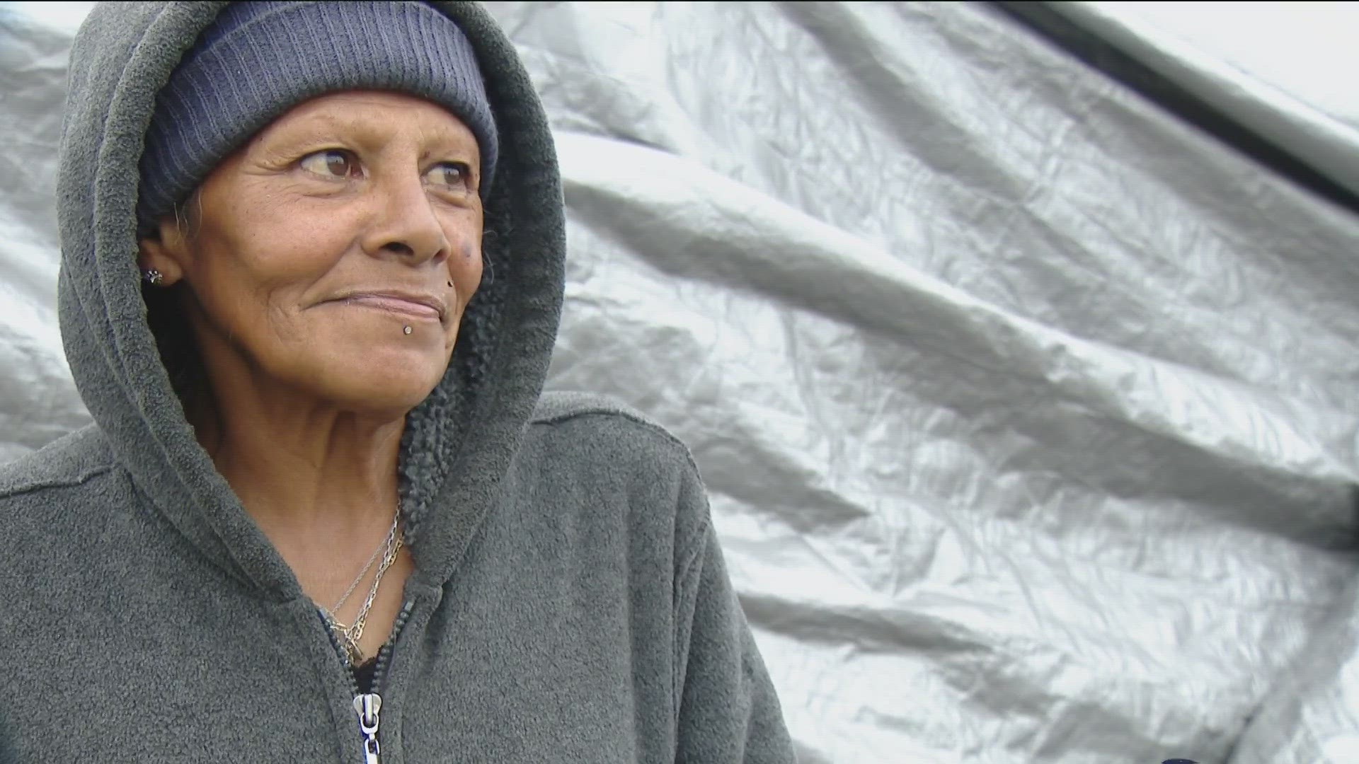 Della Infante, known as 'Mama' at a Midway District Encampment, was arrested on April 13, her 13th arrest since last year.