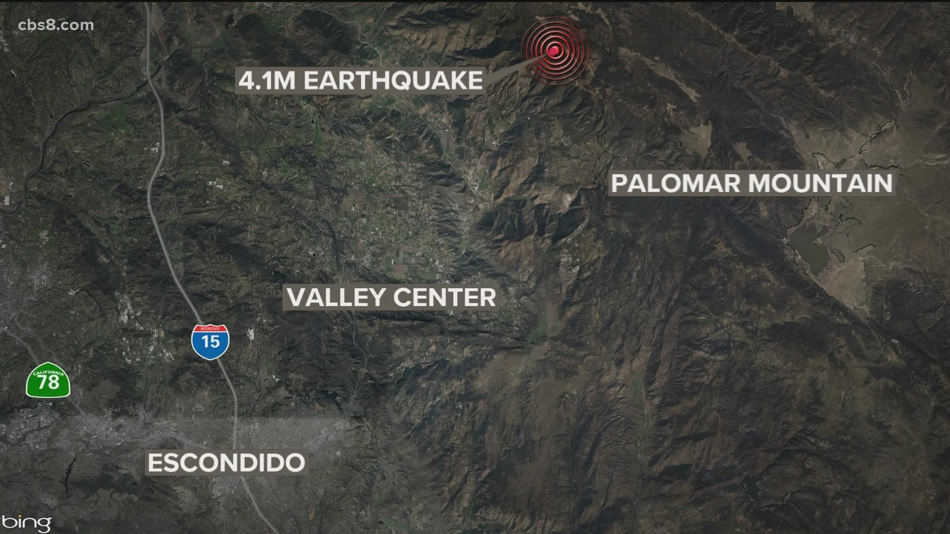 USGS reported a 4.0 magnitude earthquake near the Palomar Observatory Sunday morning.