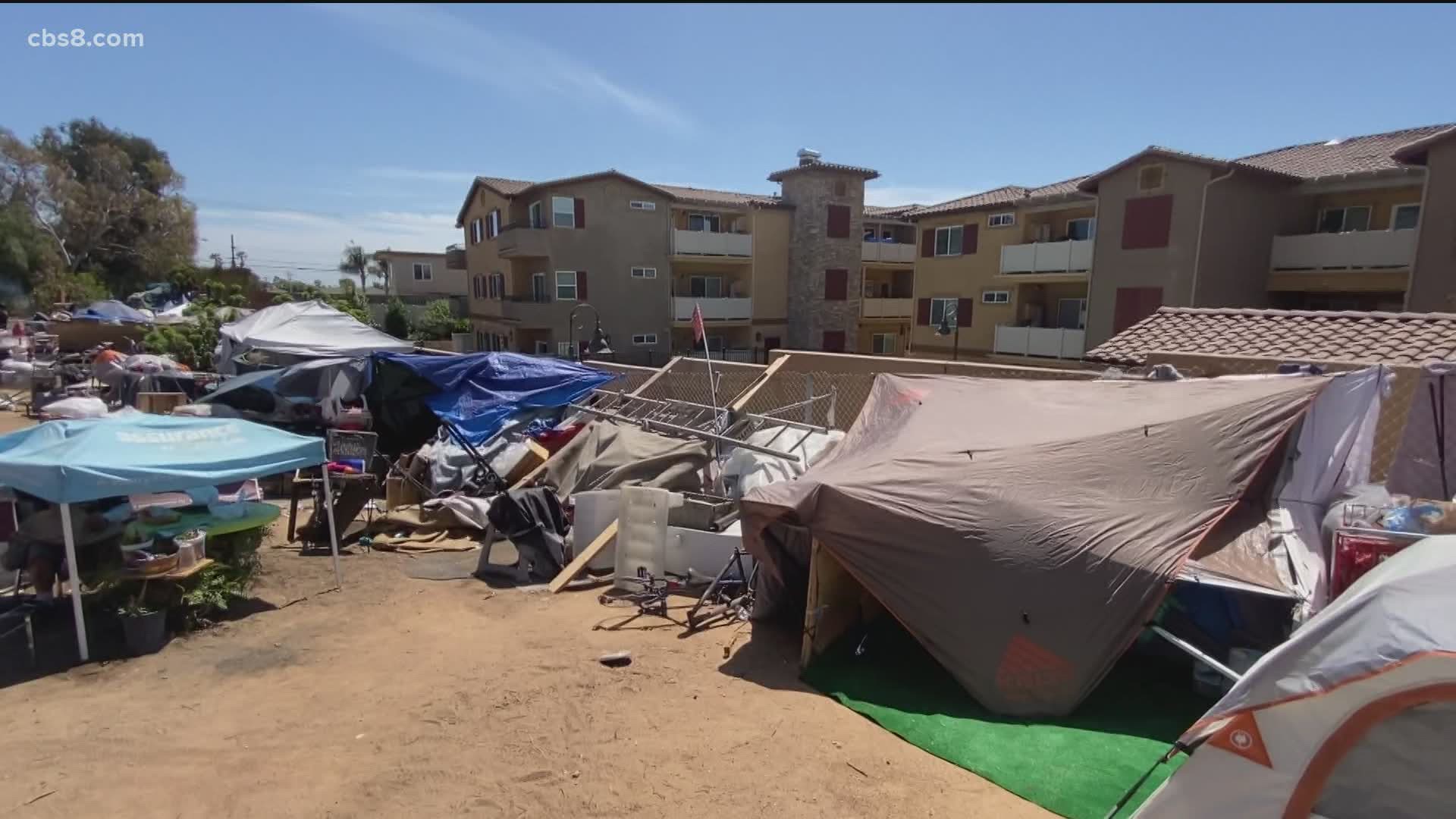 National City residents have complained of a growing homeless encampment along the 805 freeway southbound, where rows of tents and trash are widely visible.