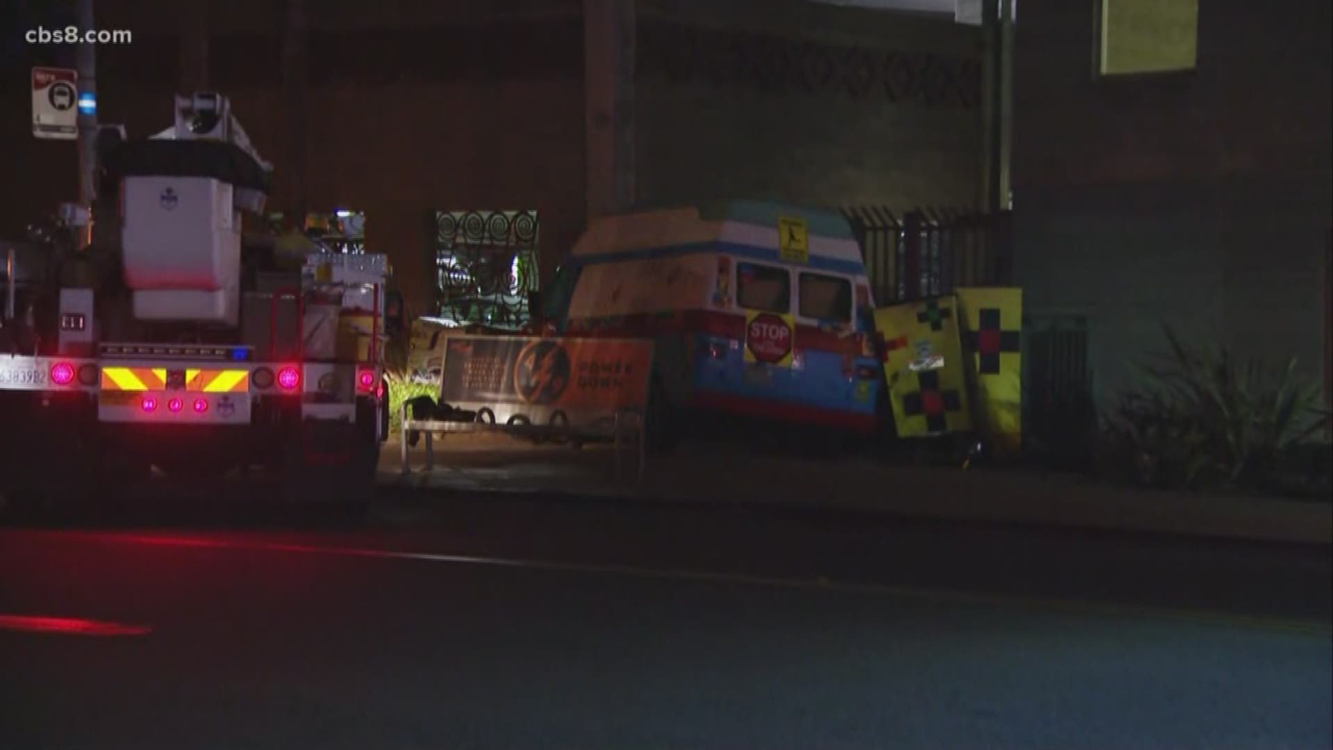 An ice cream truck struck and injured a pedestrian today before striking an electrical circuit box and a gate outside the San Diego Police Department's Central Station.