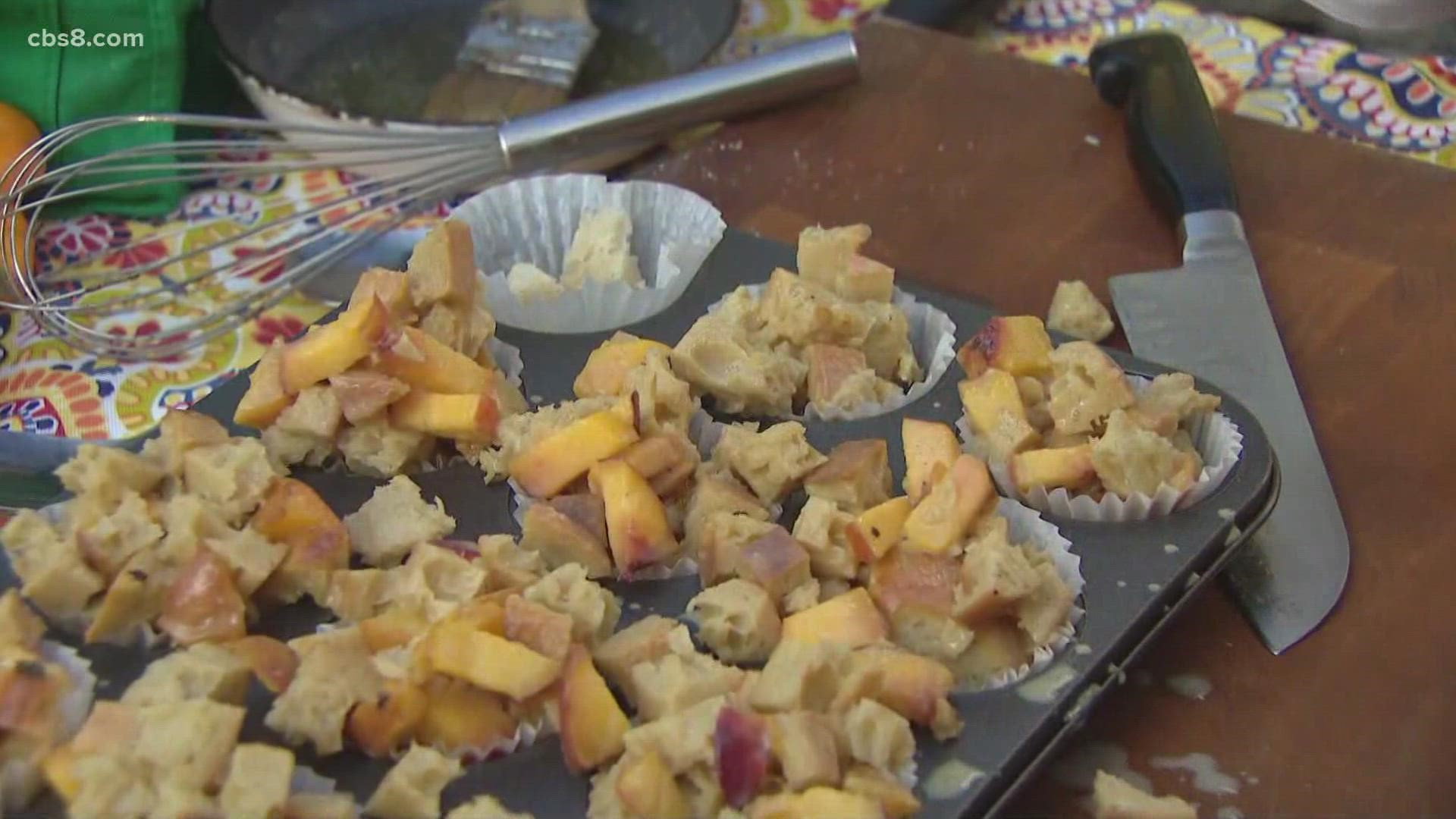 Dessert comes first on this Labor Day menu. Part two of how to prepare the grilled peach bread pudding.