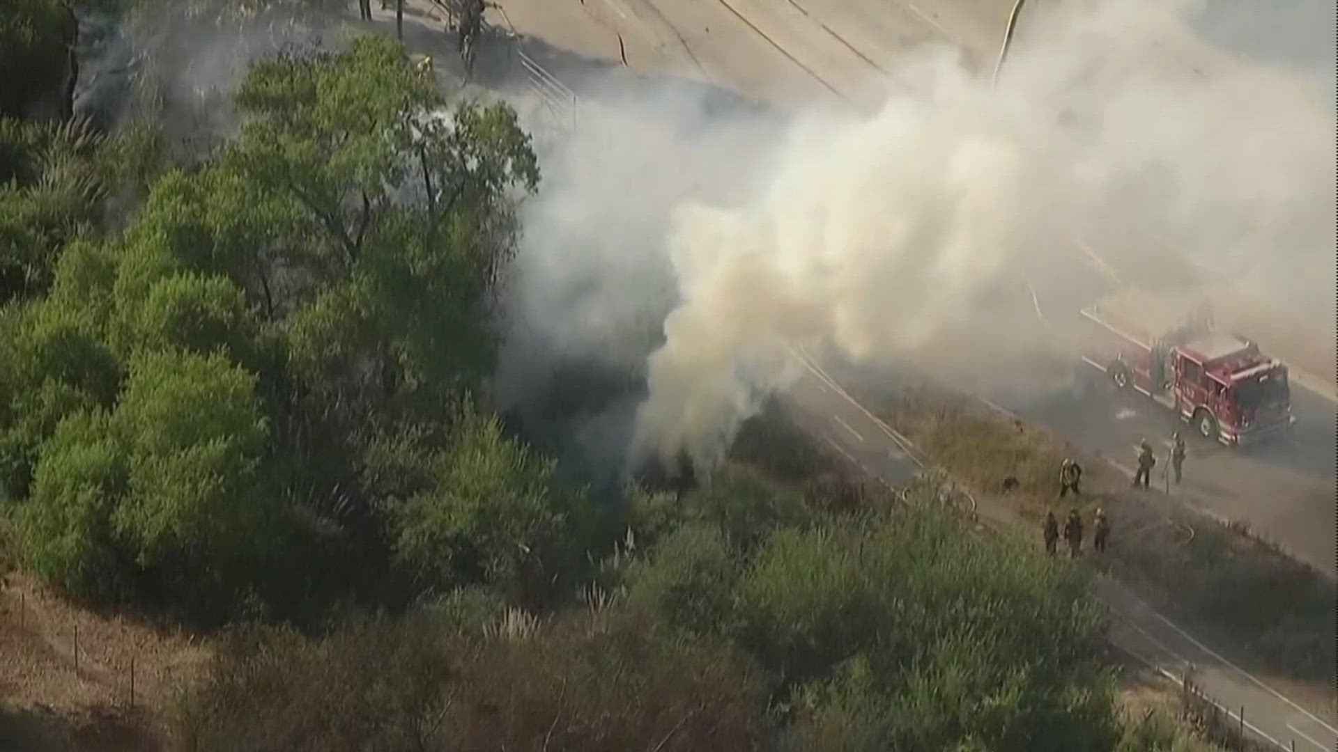Chula Vista Fire crews respond to a vegetation fire on Plaza Bonita Road.