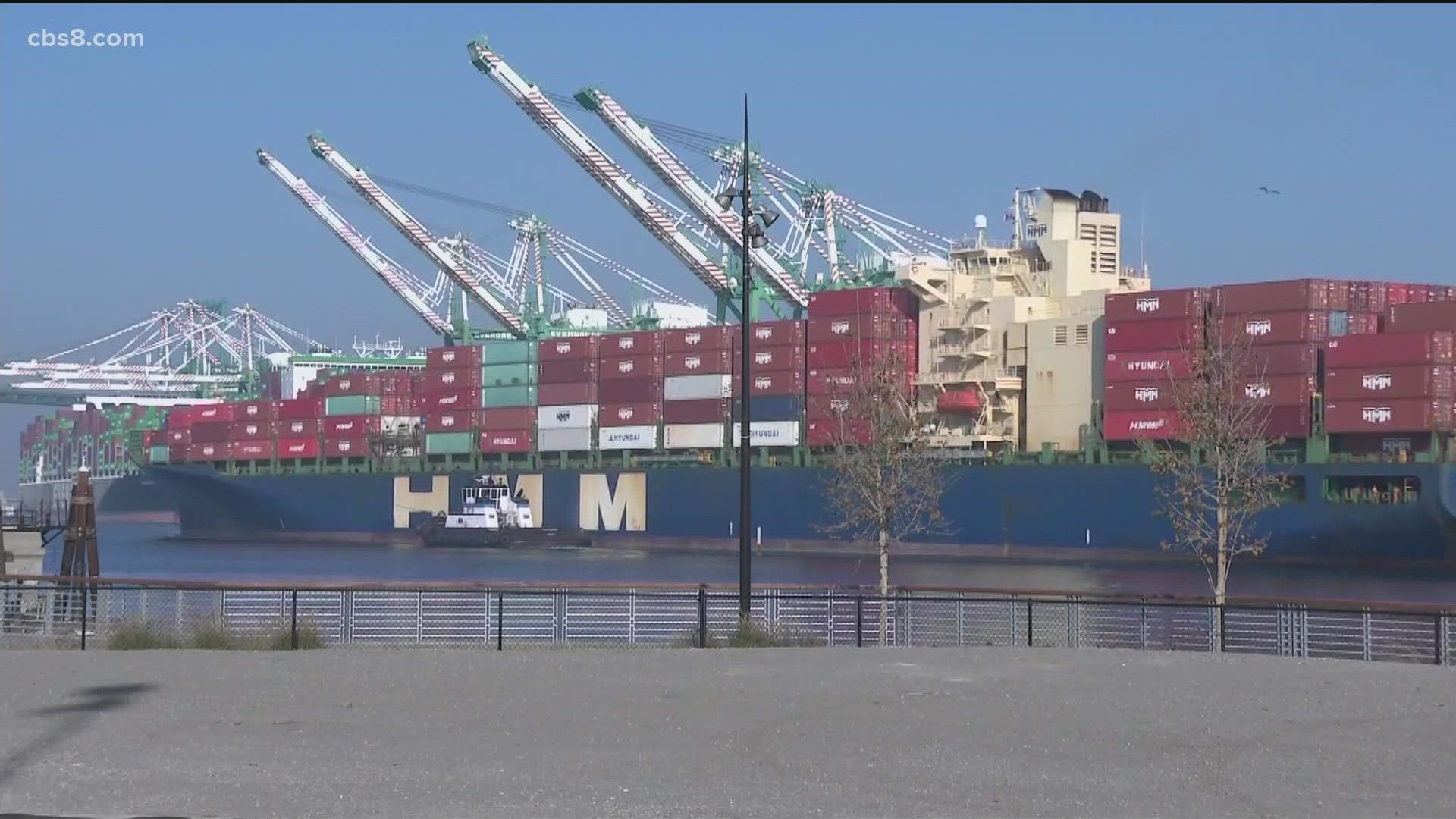 Walsh's visit Tuesday followed a report from the ports Monday of progress reducing the number of containers lingering at the terminals.