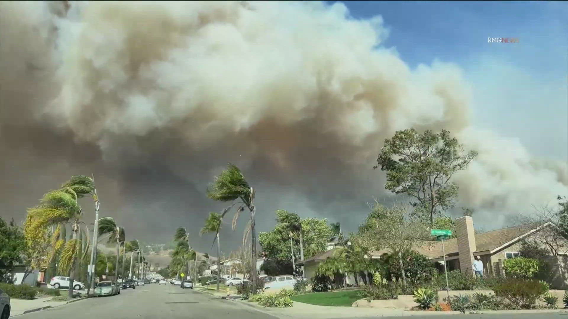 The blaze quickly exploded in size, fueled by the terrain and driven by gusting Santa Ana winds.