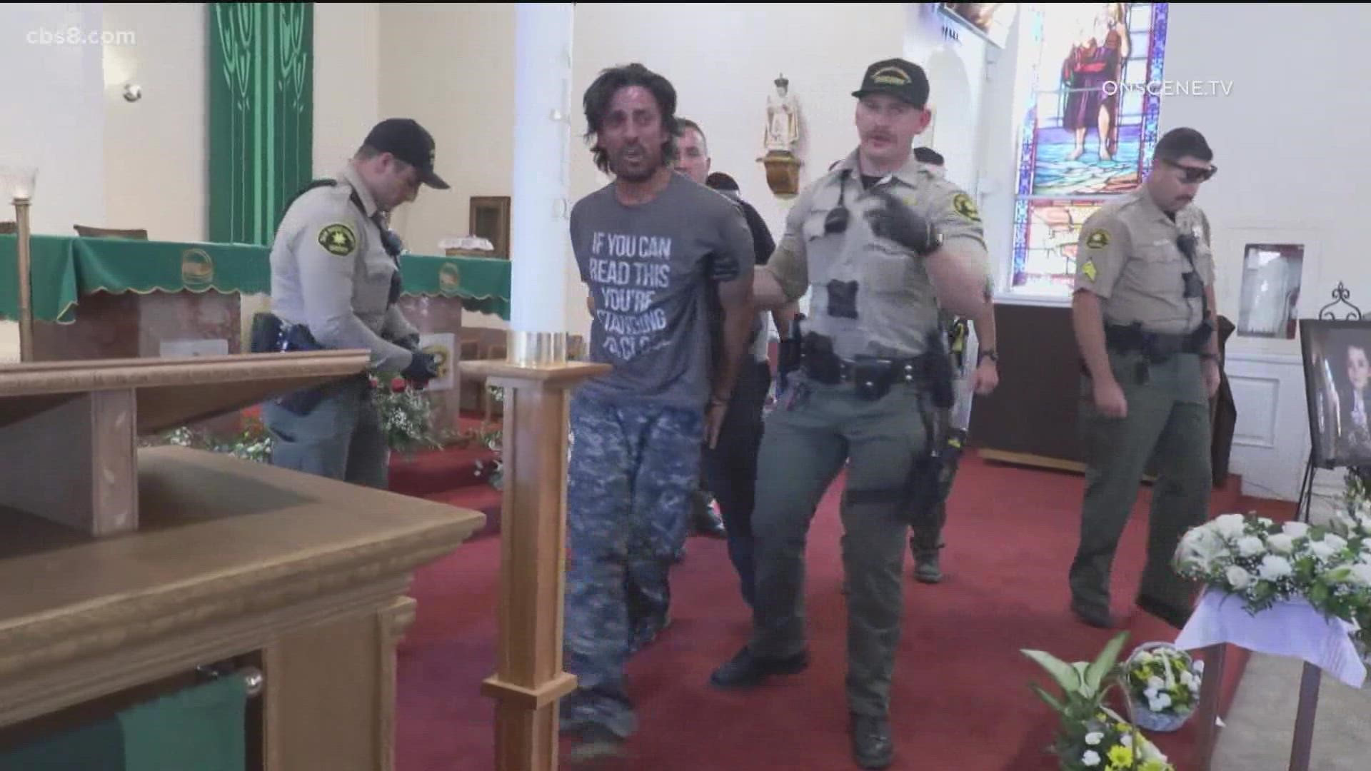 After 45 minutes of driving through neighborhoods and freeways, the man pulled over in front of a church and ran inside. San Diego deputies arrested him at the altar