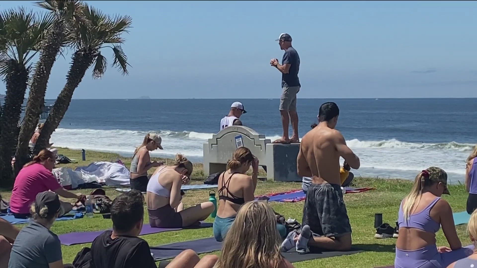 Steve Hubbard has offered free oceanfront yoga classes for 17 years in Pacific Beach but was ticketed Saturday for holding a public event without a permit.