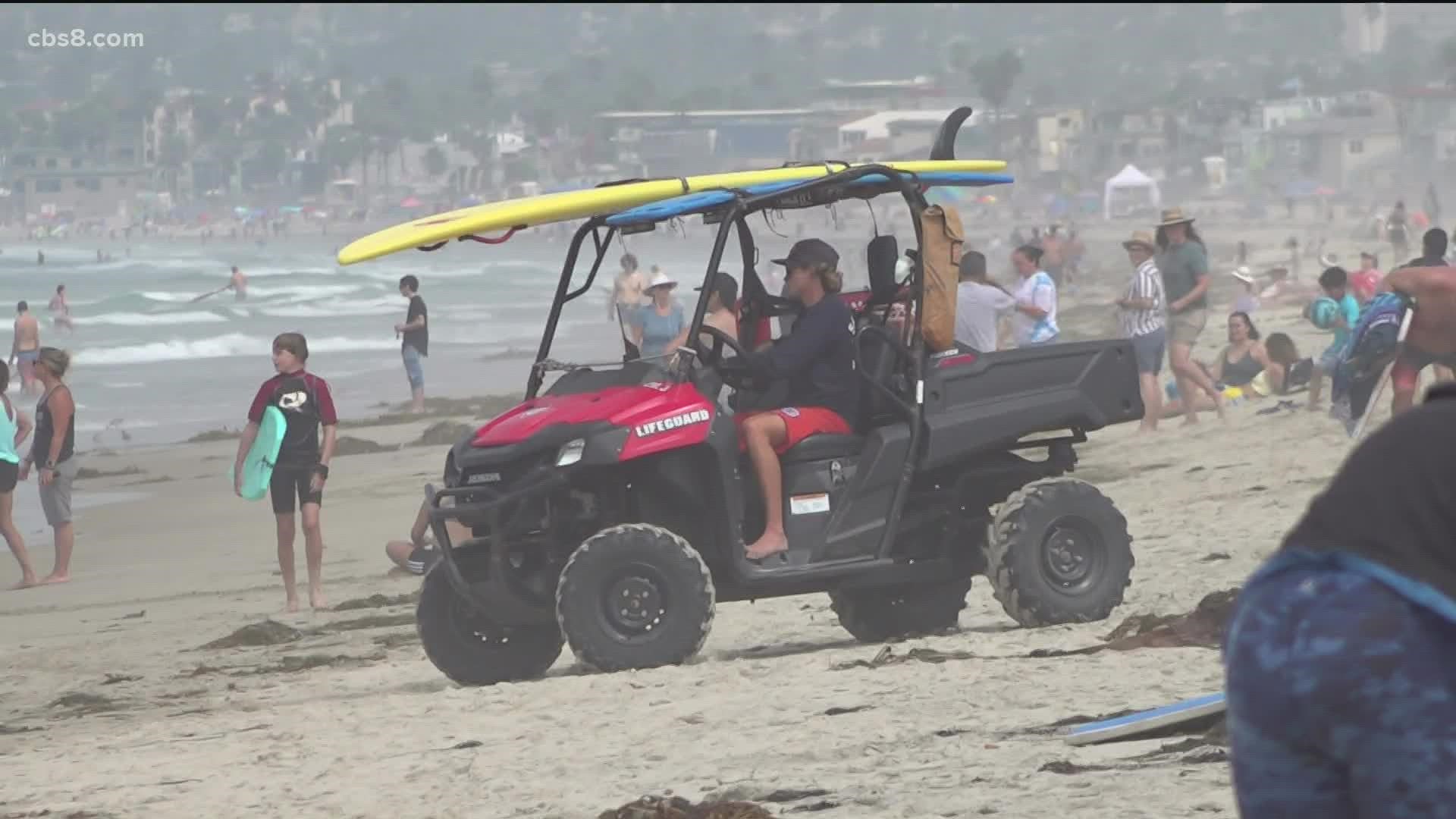 Crowded beaches keep San Diego lifeguards busy on Labor Day.