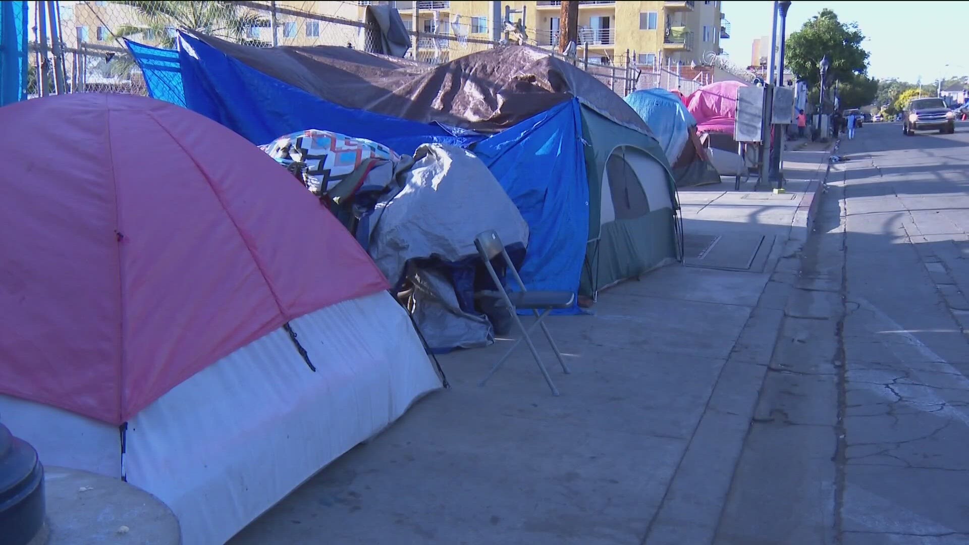 The ordinance prohibits people from setting up tents within two blocks of schools, homeless shelters, trolley tracks and transportation hubs, parks, and waterways.