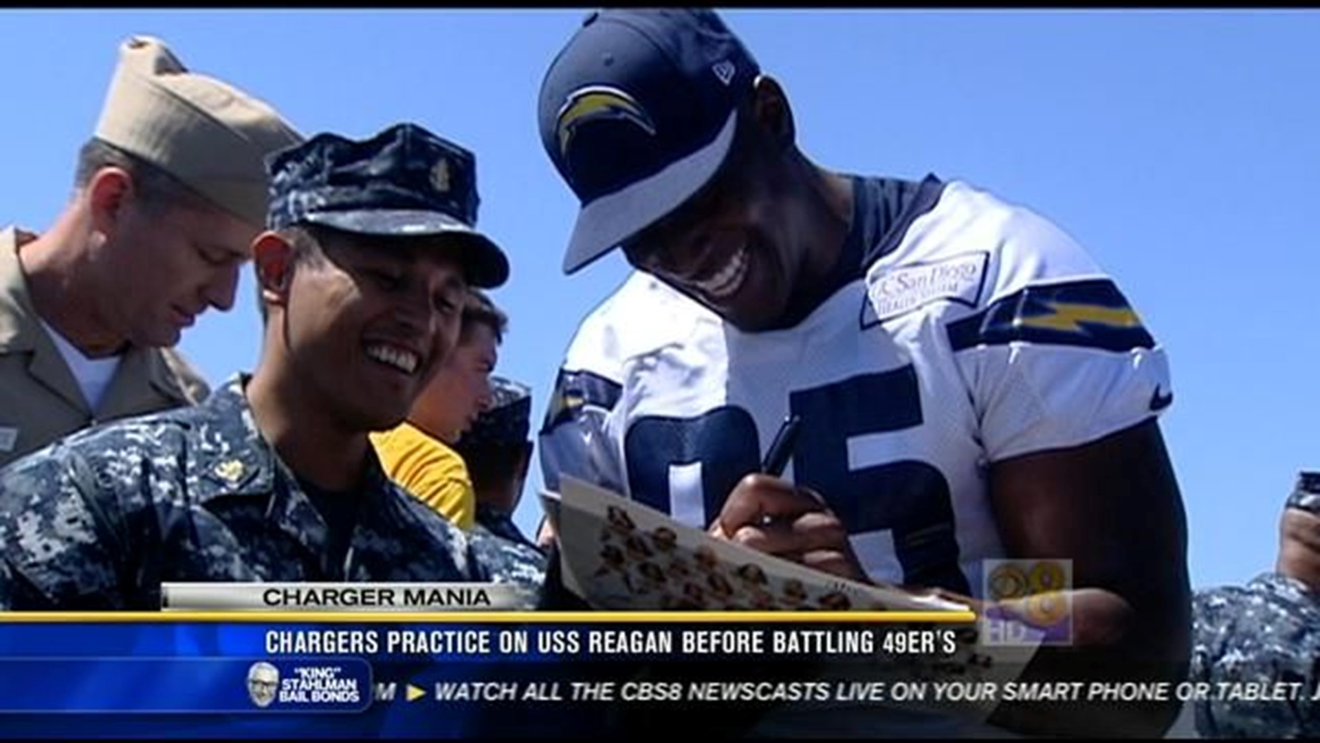 Chargers practice for military aboard USS Ronald Reagan