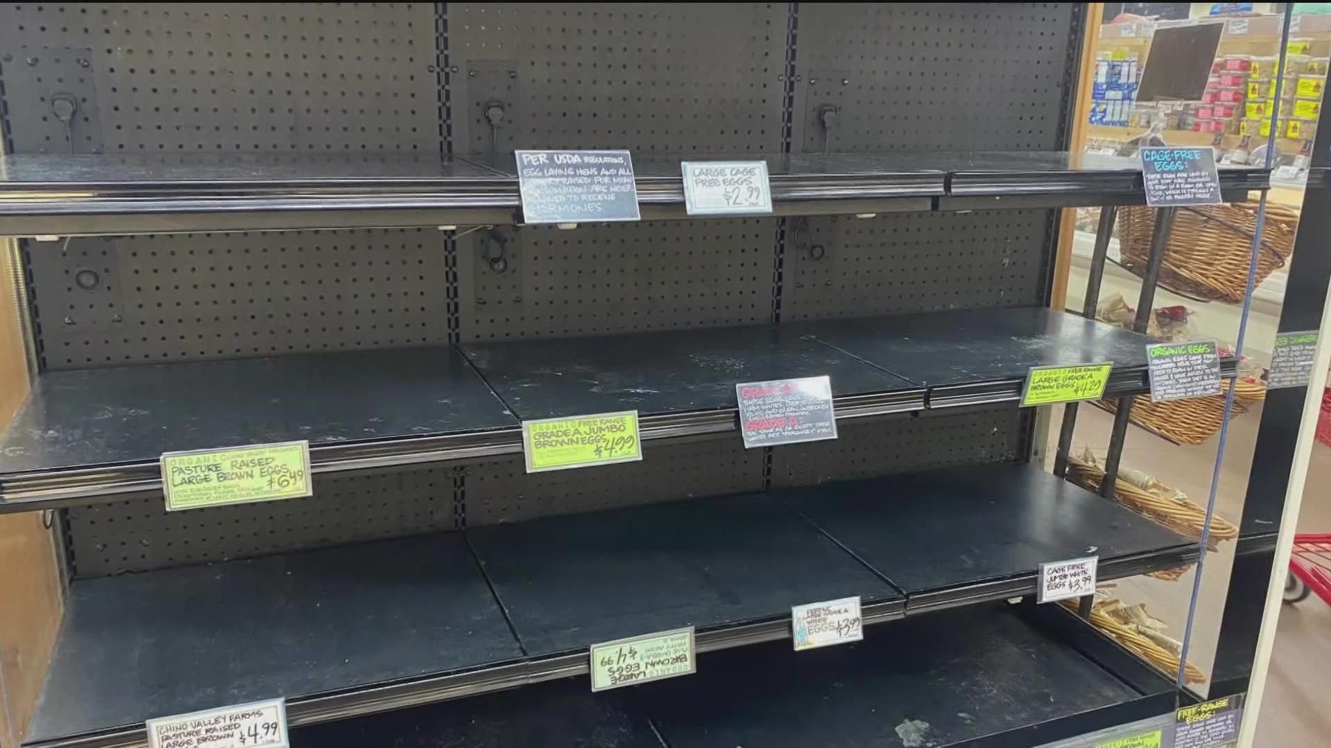 Ongoing shortage leads to local stores running out of eggs or charging significantly more than a year ago.