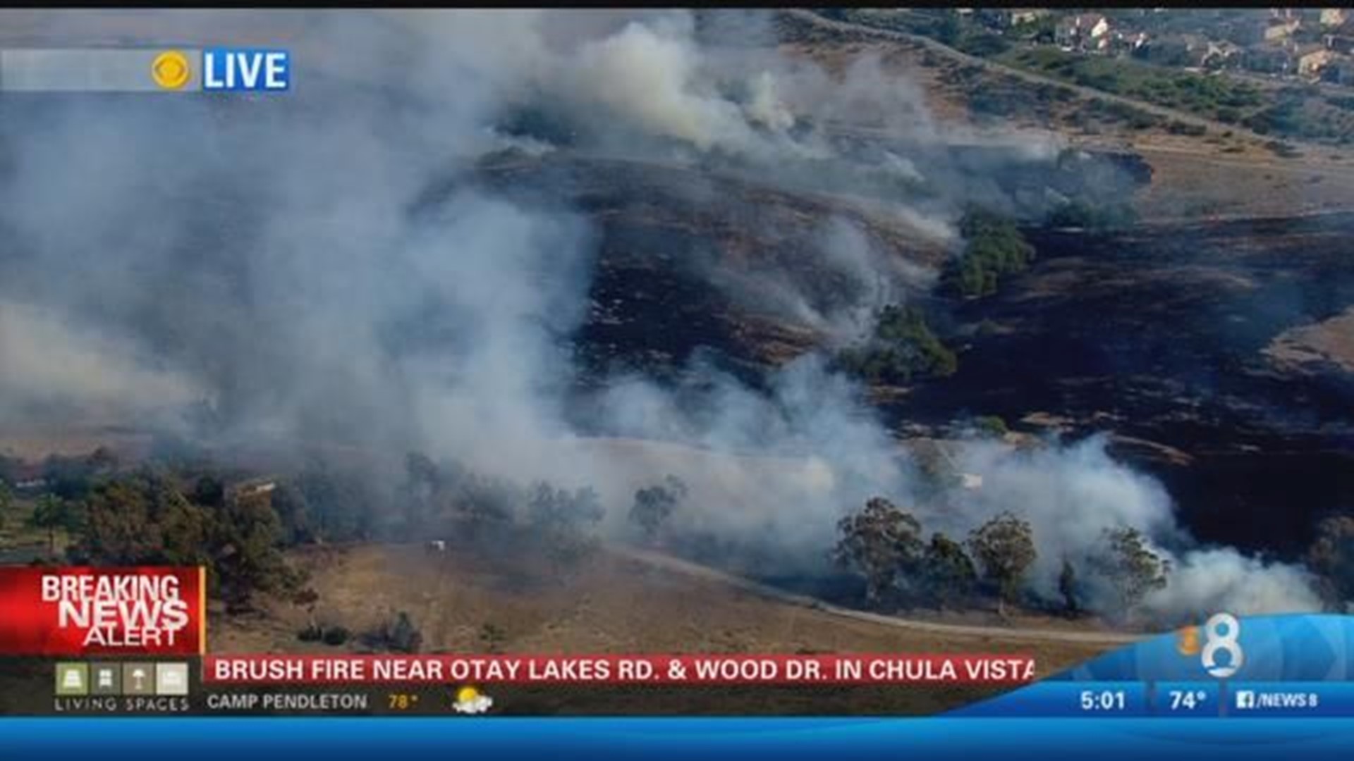 Brush fire knocked down in Chula Vista off Otay Lakes Rd | cbs8.com