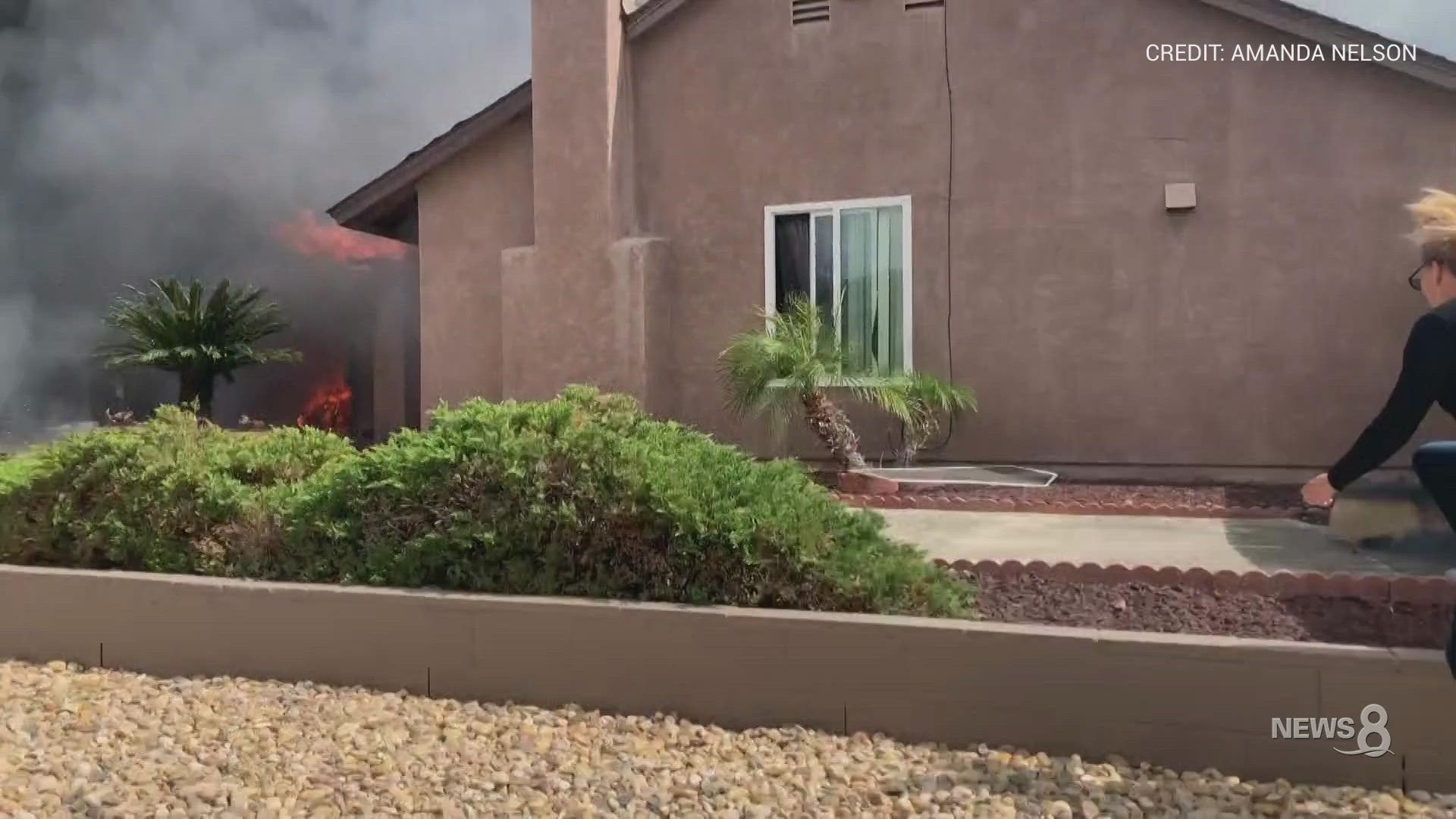 The aircraft went down at the corner of Jeremy and Greencastle streets about 12:15 p.m., according to the San Diego County Sheriff' Video submitted by Amanda Nelson.