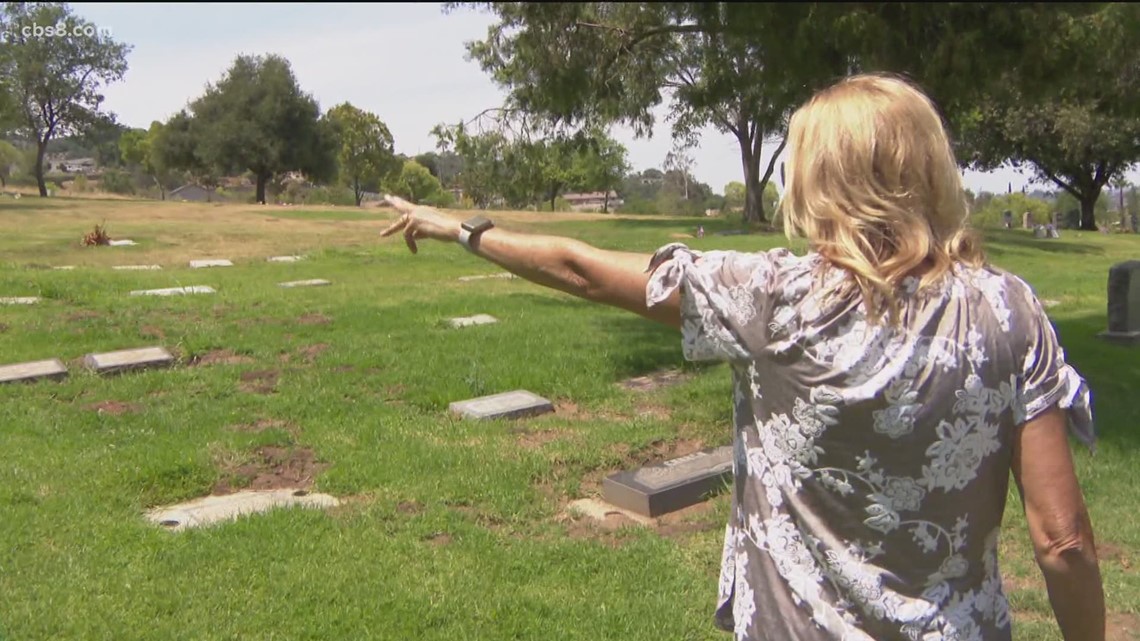 Escondido cemetery graves covered in dirt and weeds
