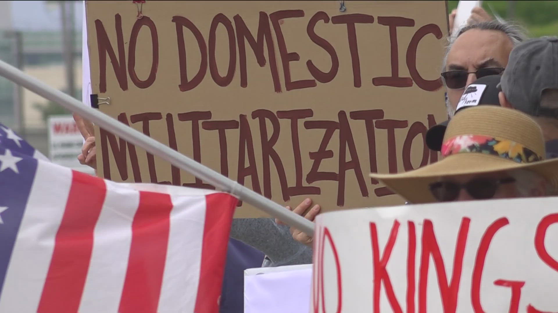 Thousands of protestors gathered outside Camp Pendleton to protest against the deployment of active duty military against civilians in Los Angeles.