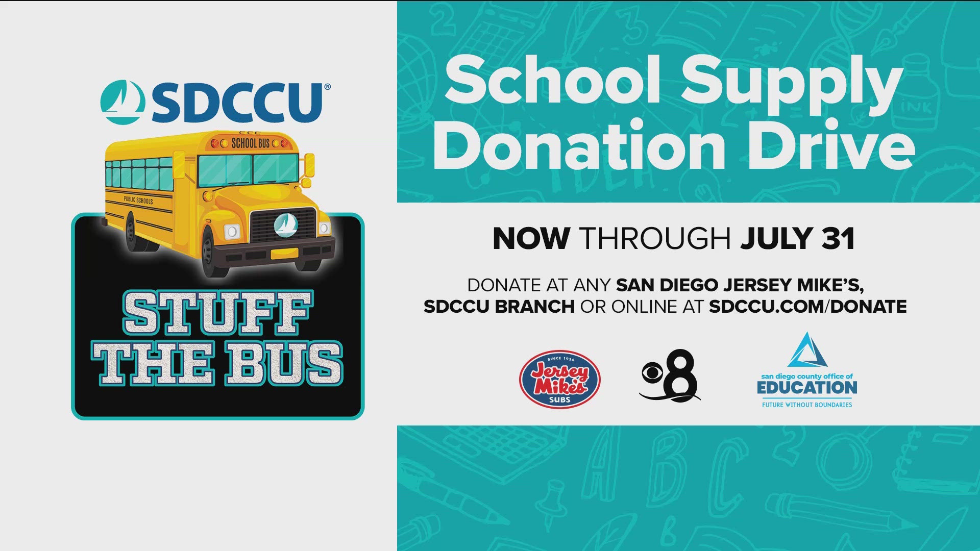 The donated funds will go toward buying school supplies for the 21,000 San Diego County students in need.