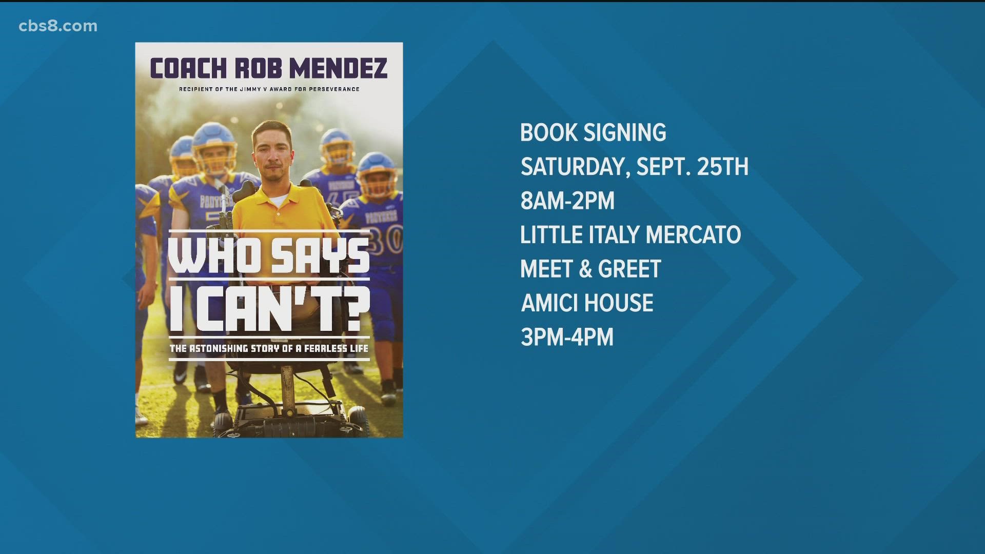 On Saturday, Sept. 25 will be doing a book signing from 8 a.m. to 2 p.m. at Little Italy Mercato followed by a meet and greet from 3 p.m. to 4 p.m. at Amici House.