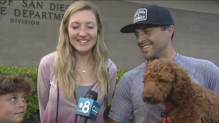 'We're very happy' | CBS 8 reunites stolen Goldendoodle puppy Chancho with family from Utah