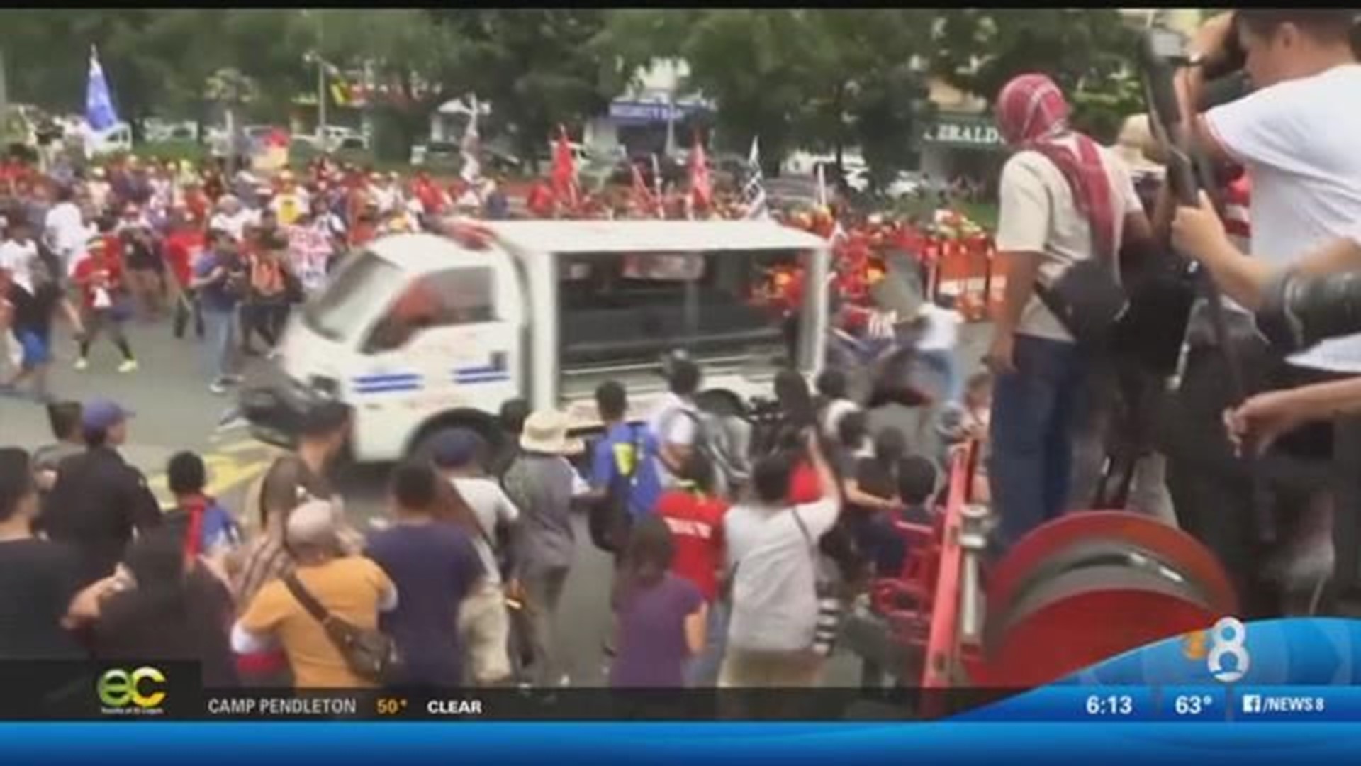 Philippine police van rams anti-US protesters in front of US Embassy 