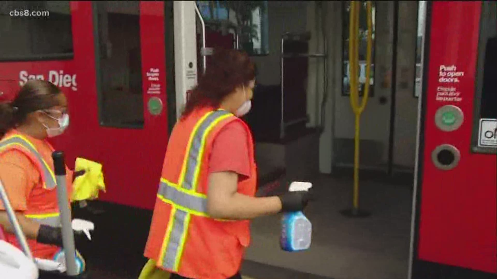 MTS says crews are cleaning the trolleys and buses from top to bottom.