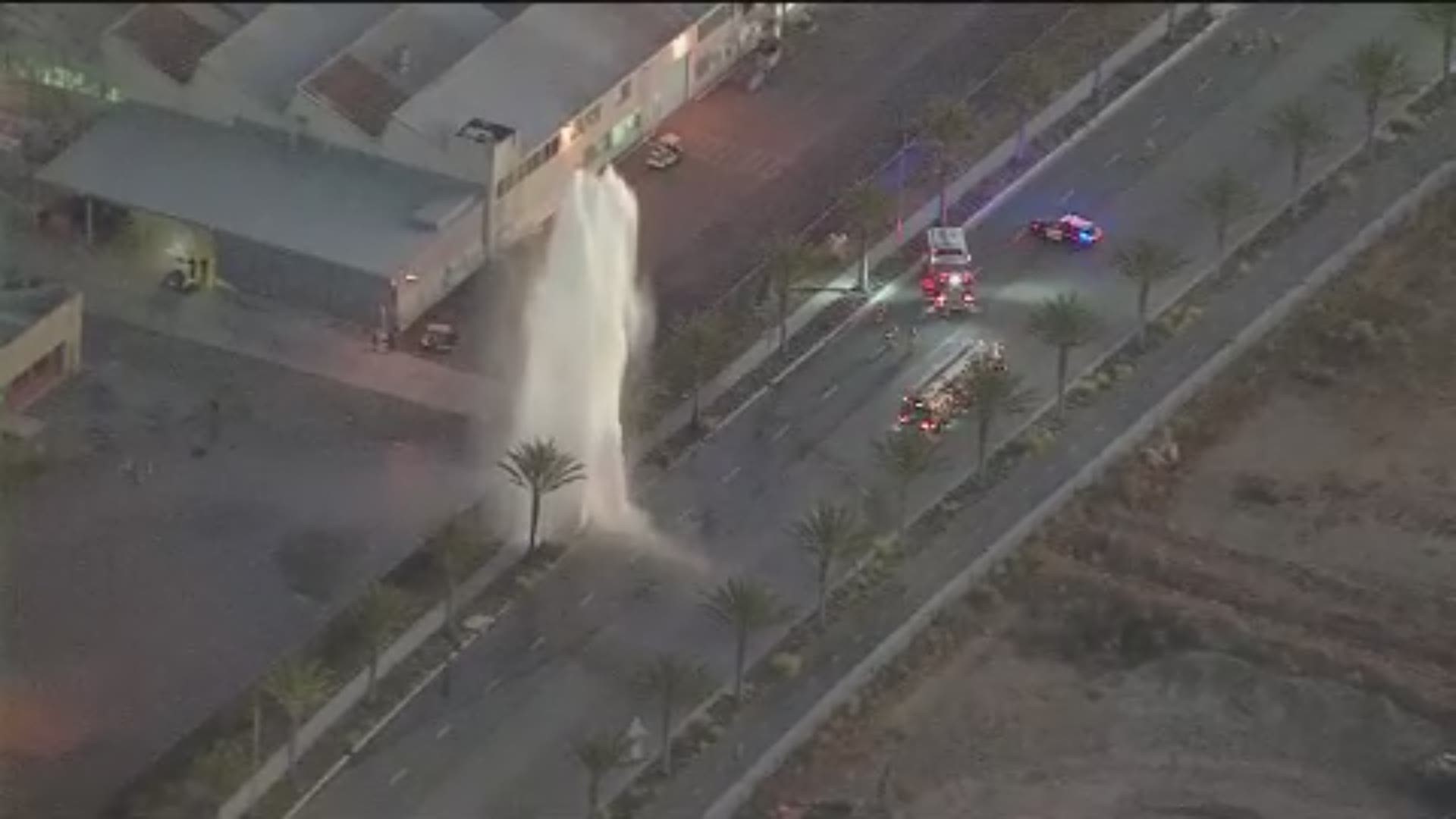 A geyser erupted in Chula Vista early Tuesday morning after a fire hydrant was hit, according to authorities.